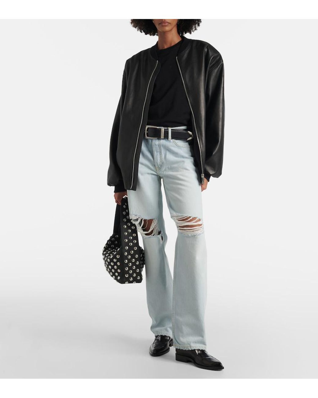 Re/done Blue Loose Long Distressed Straight Jeans