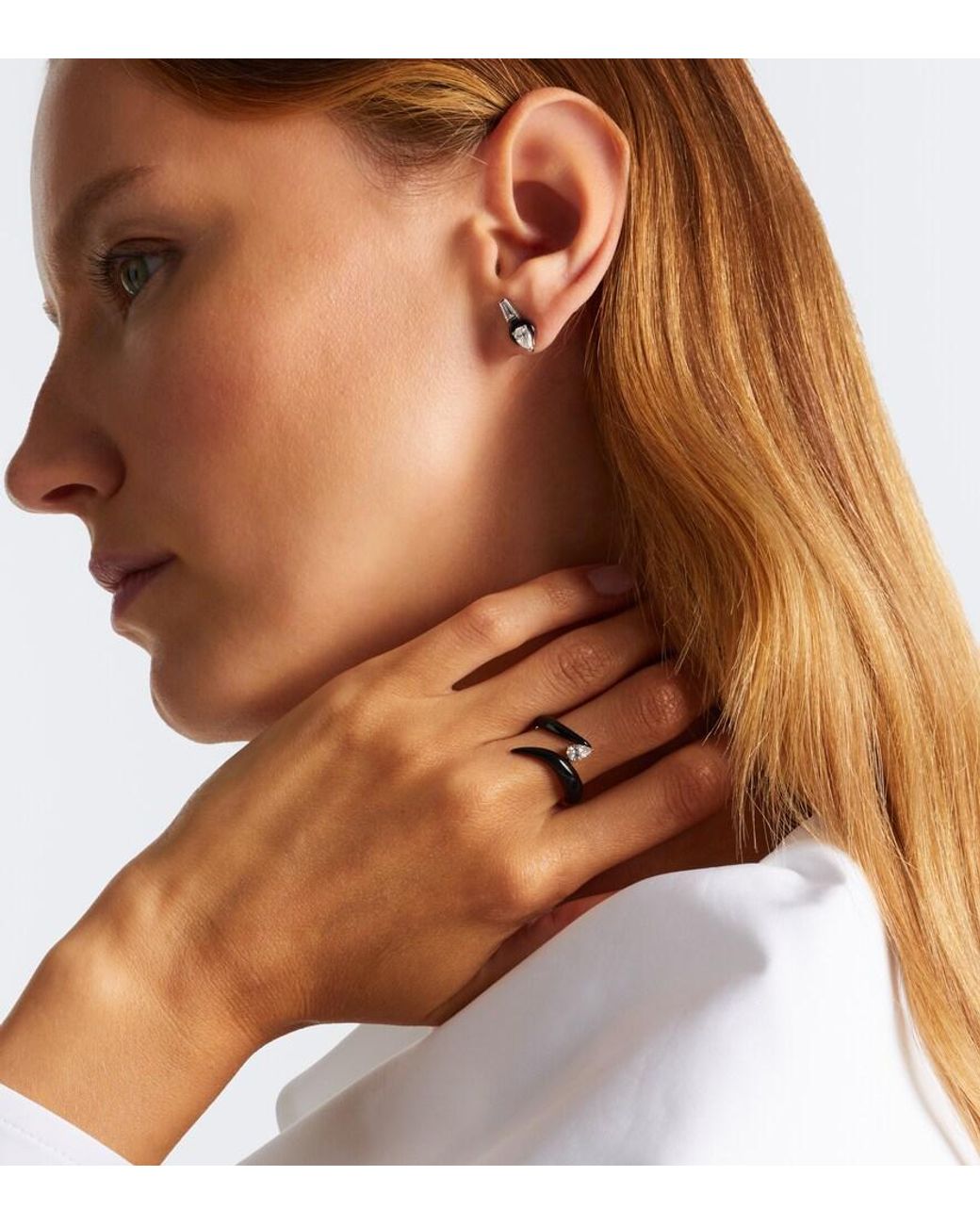 Nikos Koulis Black Oui 18Kt And Enamel Ring With Diamonds