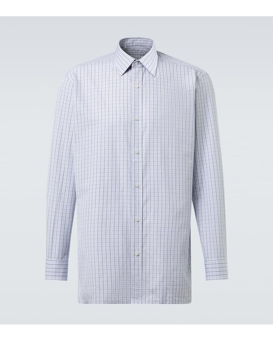 Charvet Blue Checked Cotton Poplin Shirt for men