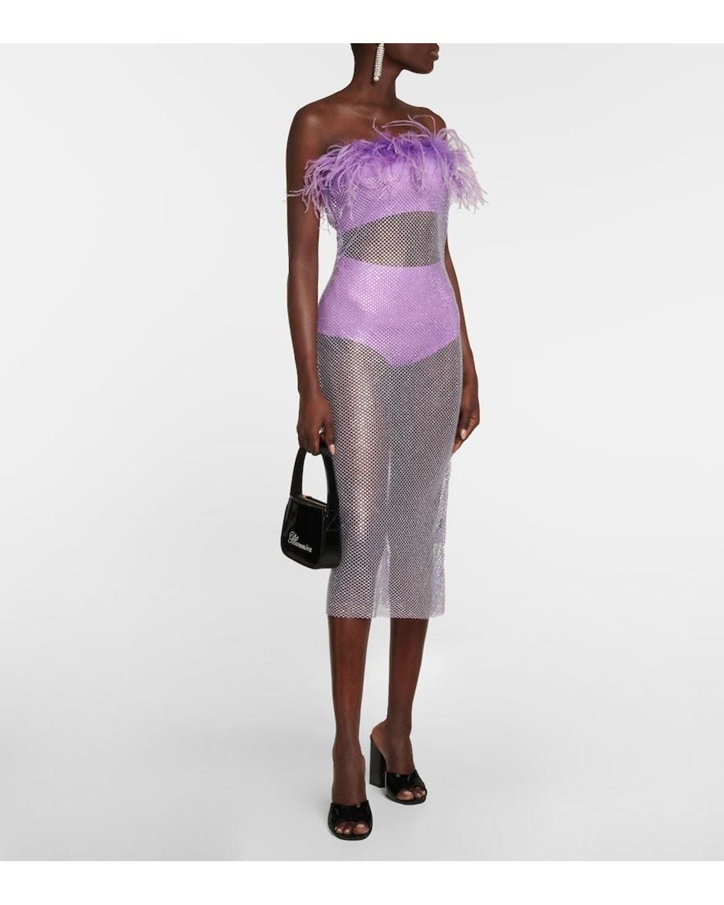 GIUSEPPE DI MORABITO Purple Feather-Trimmed Embellished Midi Dress