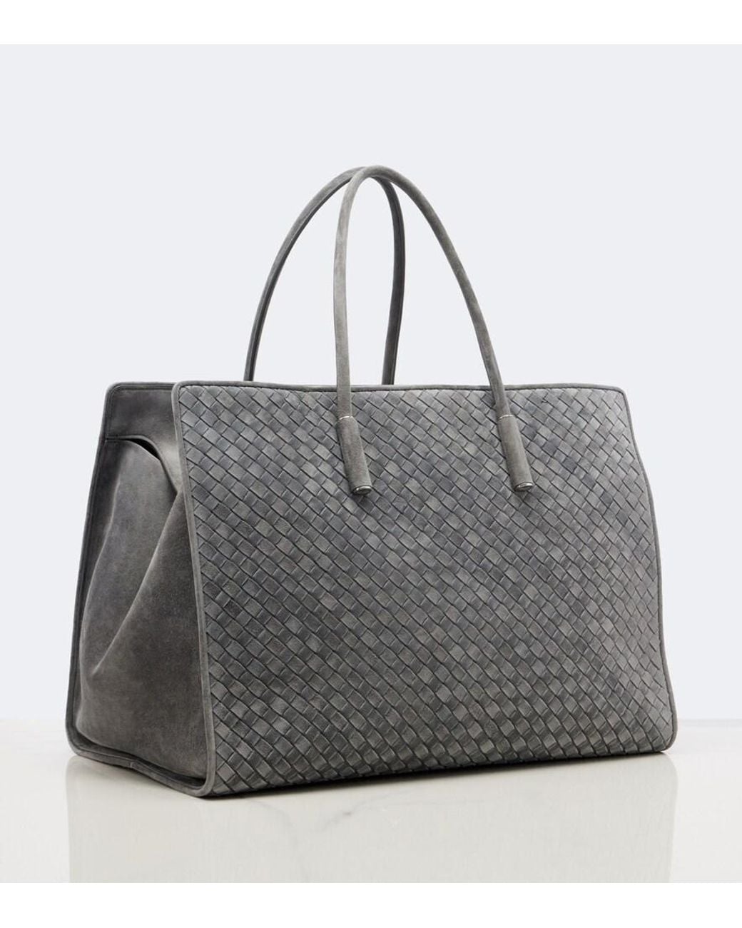 Bottega Veneta Gray Barbara Large Intrecciato Suede Tote Bag