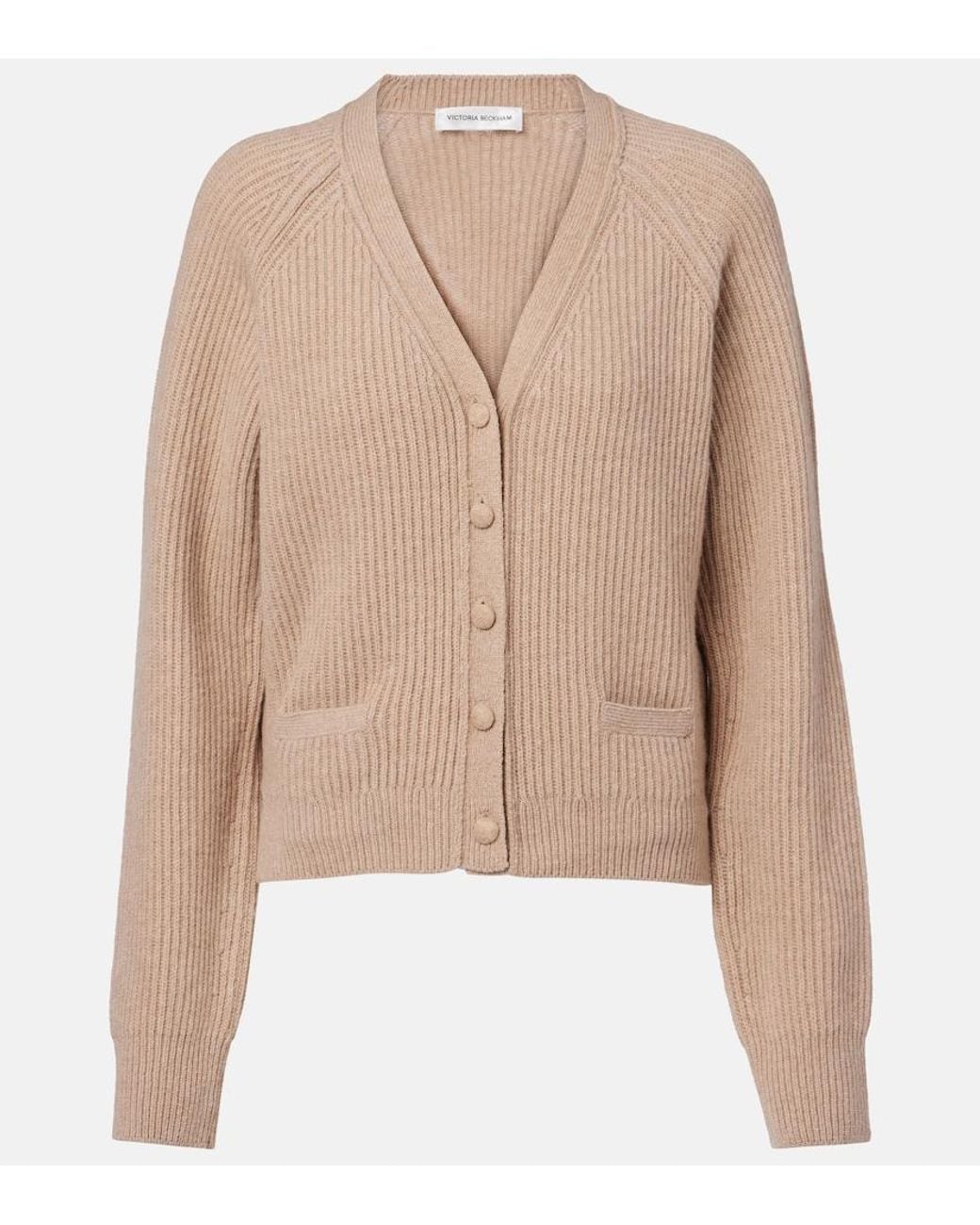 Victoria Beckham Natural Ribbed-Knit Wool And Cashmere Cardigan