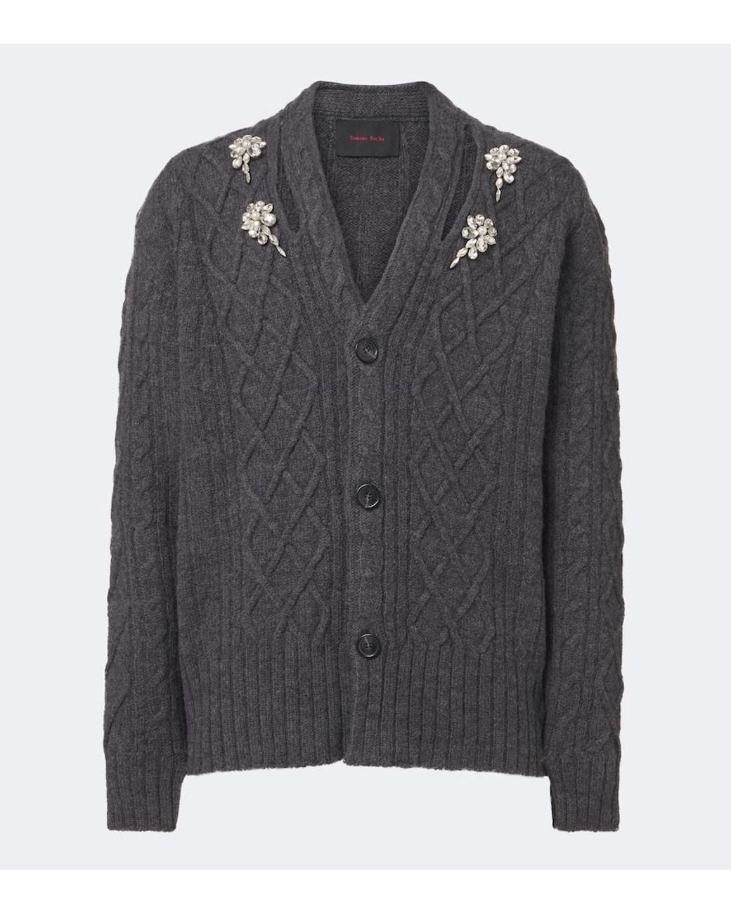 Simone Rocha Gray Cable-Knit Embellished Virgin Wool Cardigan for men