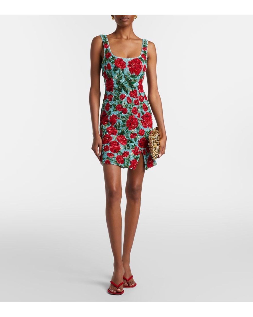 La Fuori Red Crimson Rose Sequined Minidress