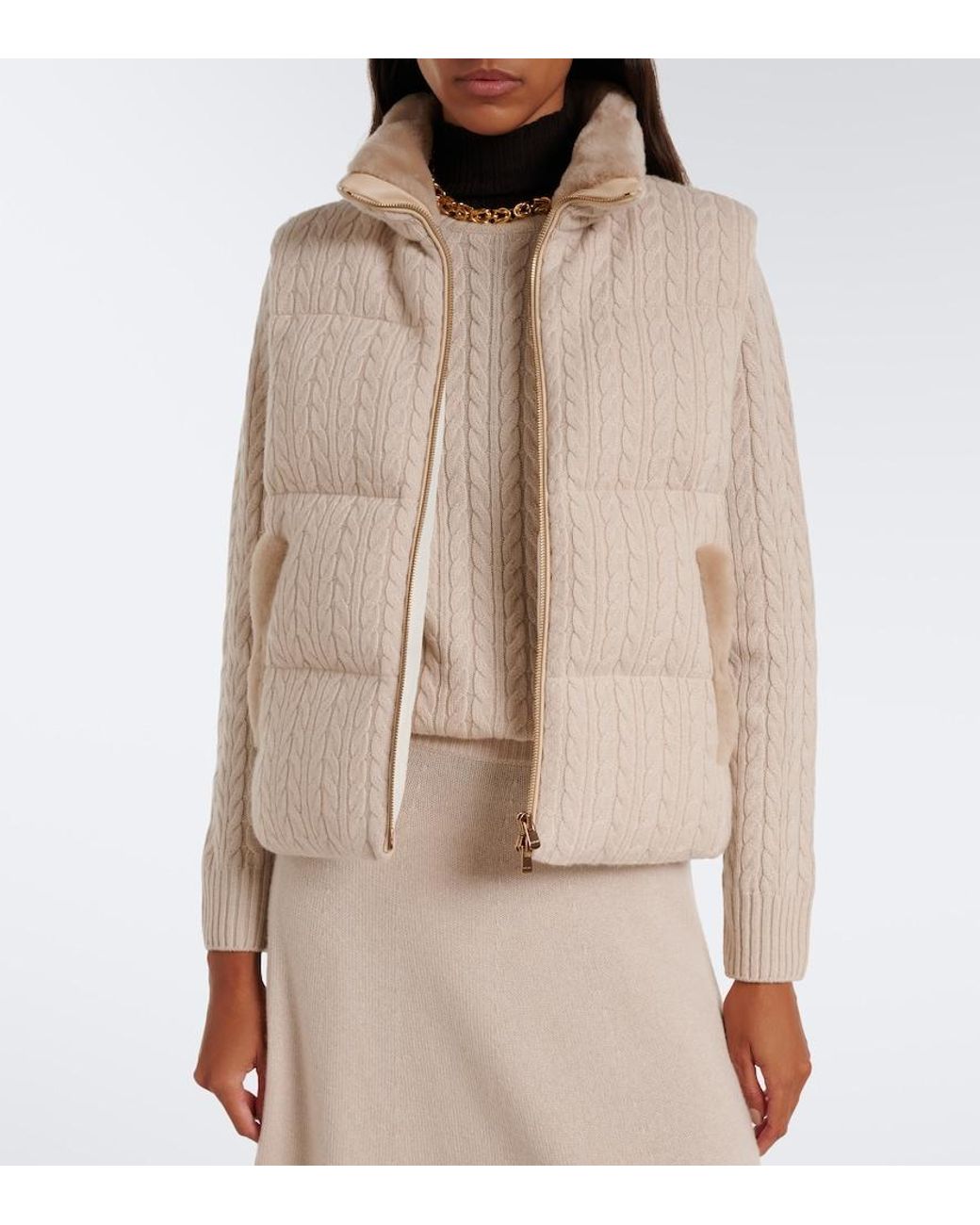 Agnona Natural Cable-Knit Cashmere Puffer Vest