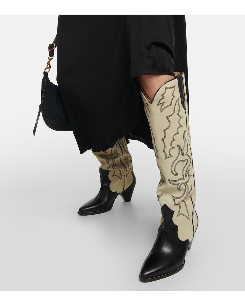Isabel Marant Natural Leila Leather And Suede Cowboy Boots
