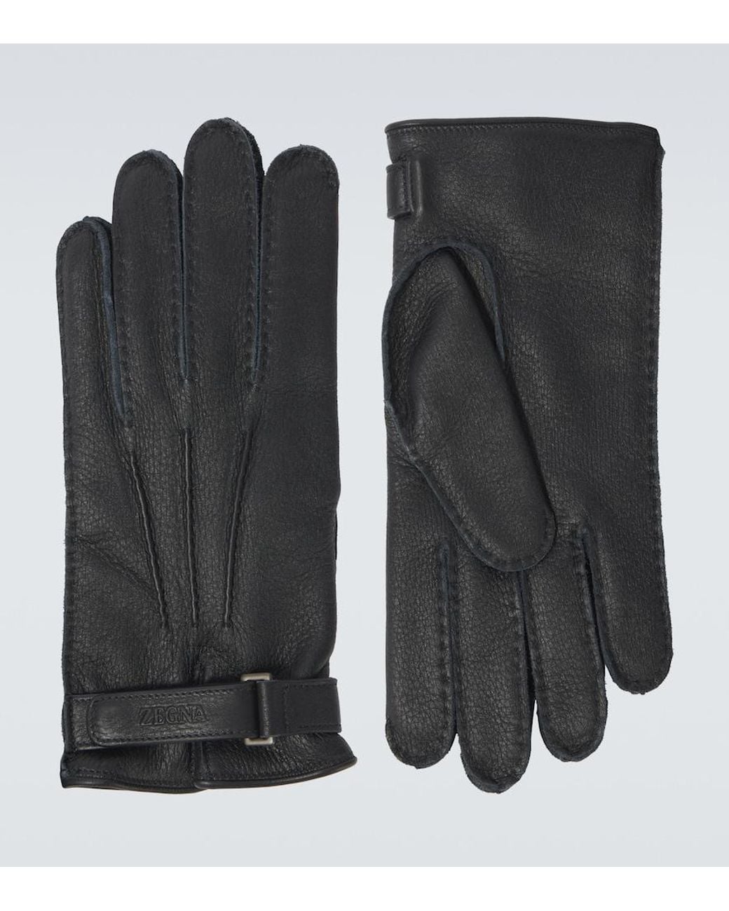 Zegna Black Embossed Leather Gloves for men