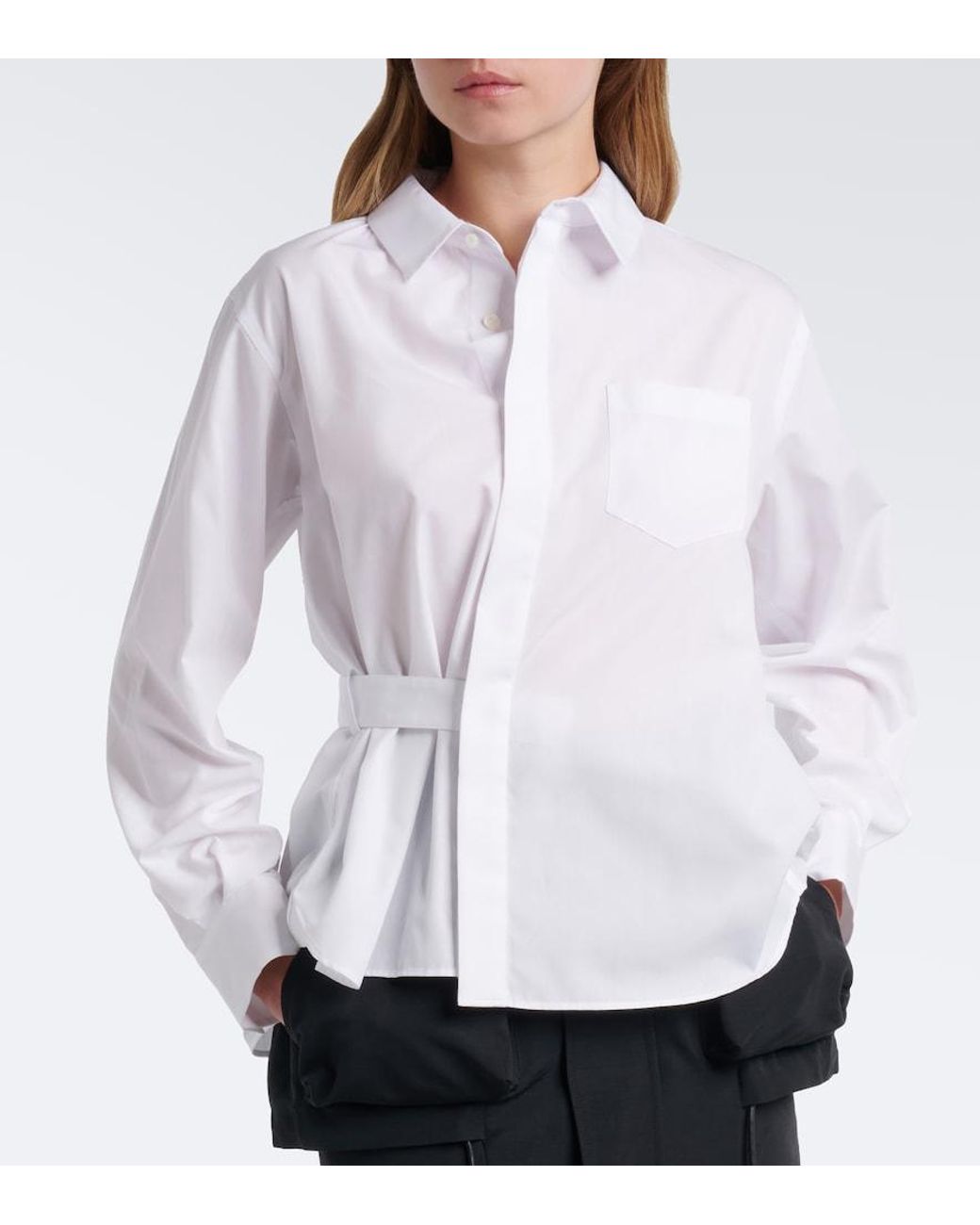 Sacai White Cotton-Blend Poplin Shirt