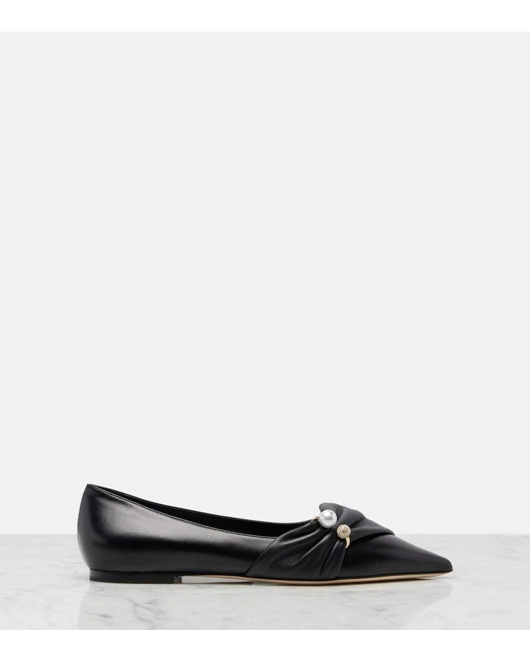 Jimmy Choo Black Rafi Embellished Leather Ballet Flats