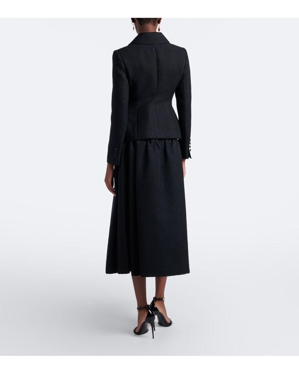 Dolce & Gabbana Black Gathered Wool And Silk-Blend Midi Skirt
