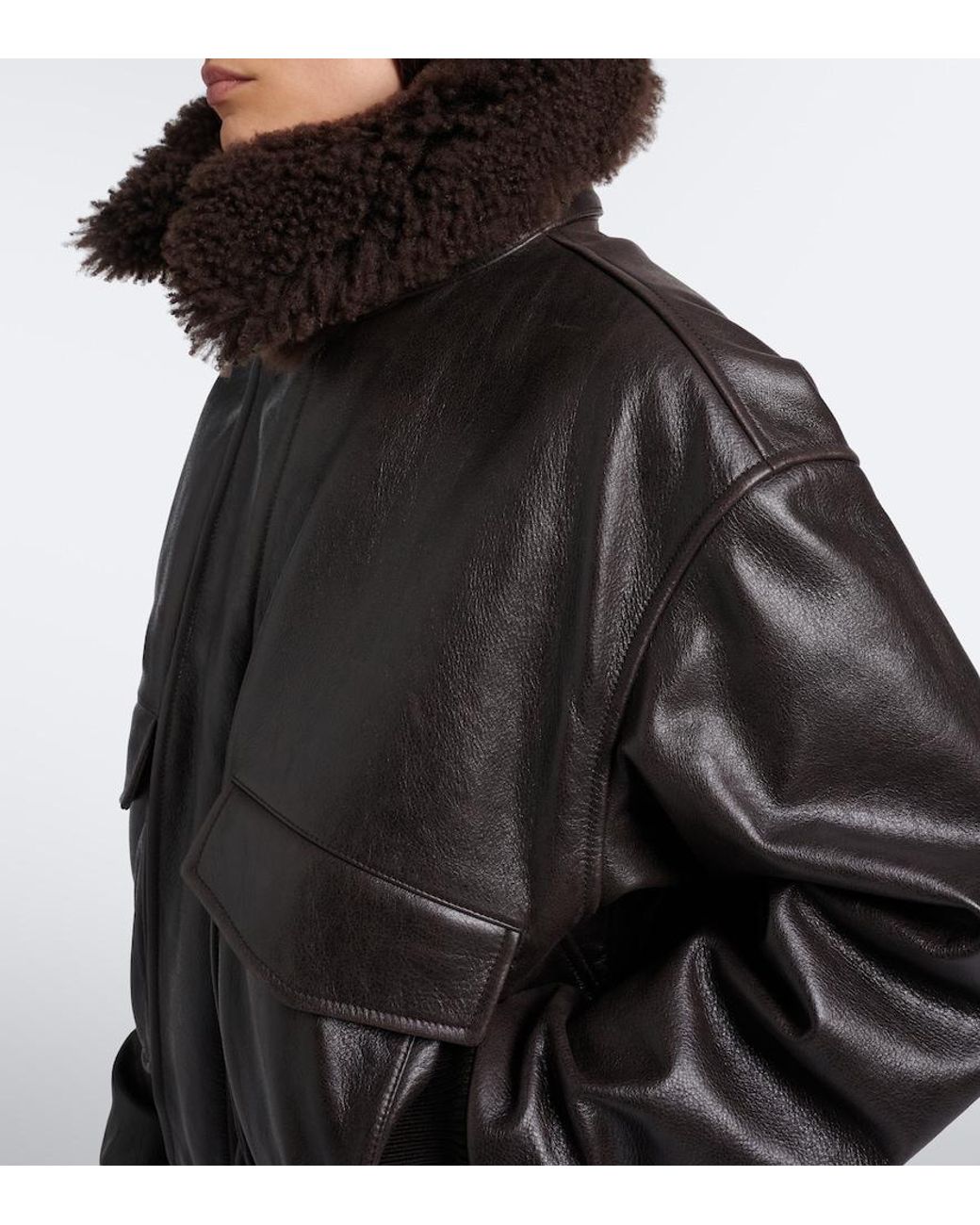 Lemaire Black Shearling-Trimmed Leather Blouson Jacket