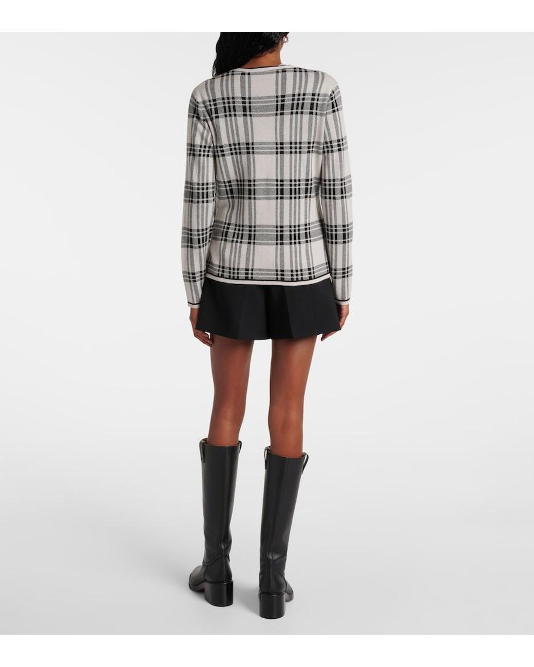 Max Mara Gray Giara Plaid Wool Cardigan