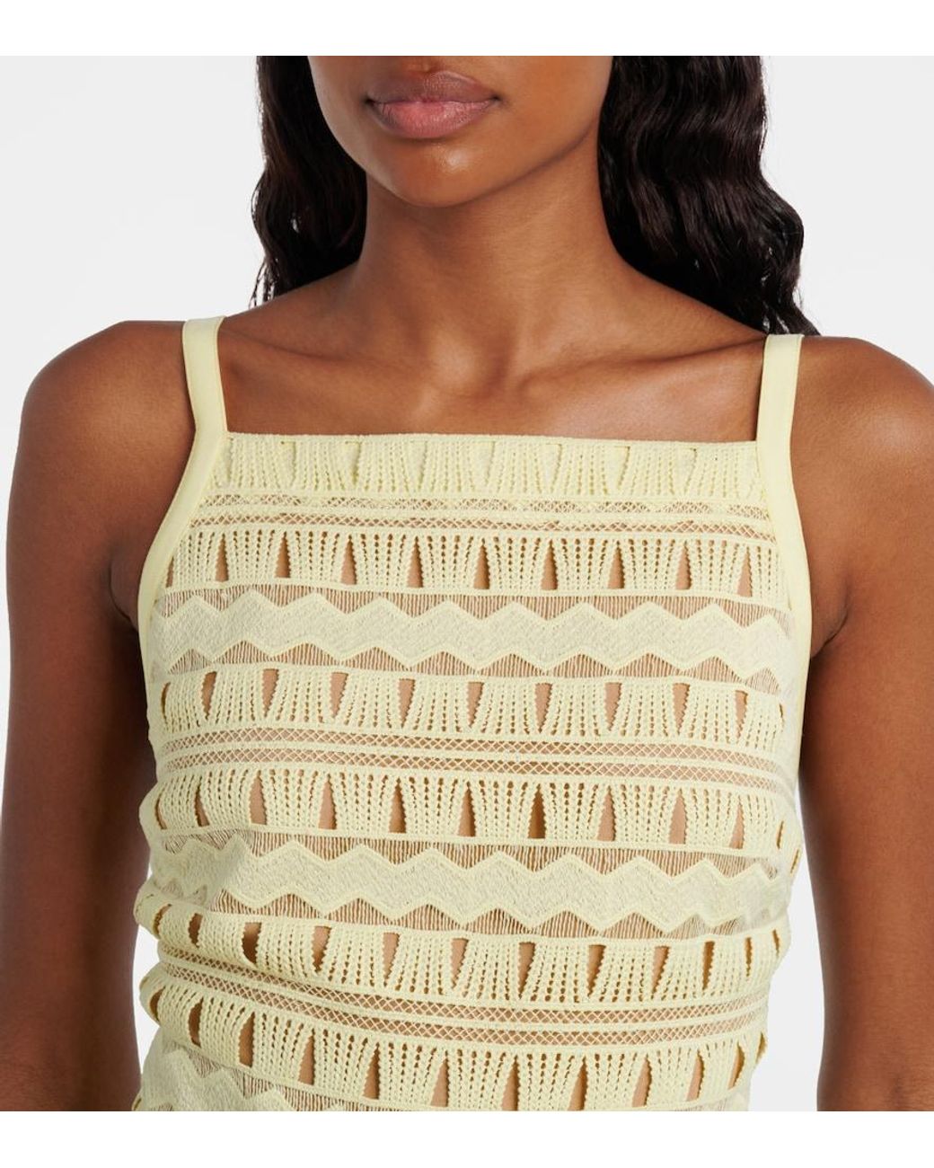 Elie Saab Yellow Macrame Midi Dress