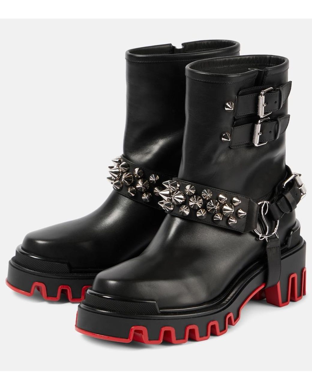 Christian Louboutin Black Dune Bike Studded Leather Ankle Boots