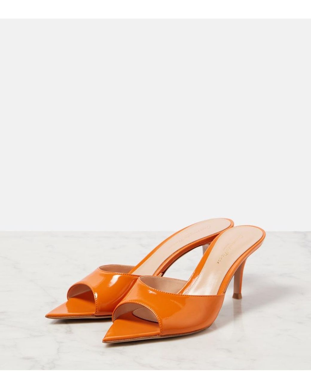 Gianvito Rossi Orange Patent Leather Mules