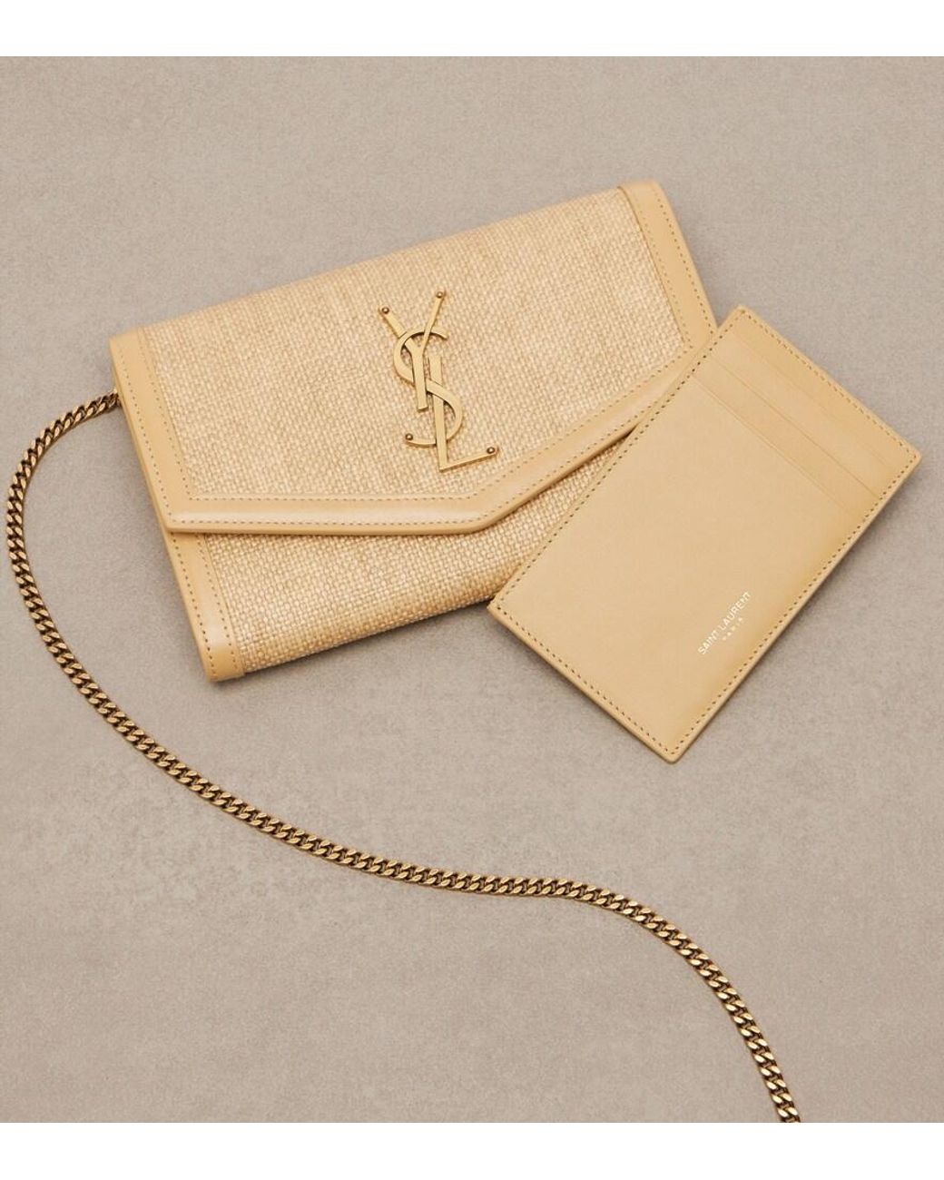 Saint Laurent Natural Uptown Raffia Wallet On Chain