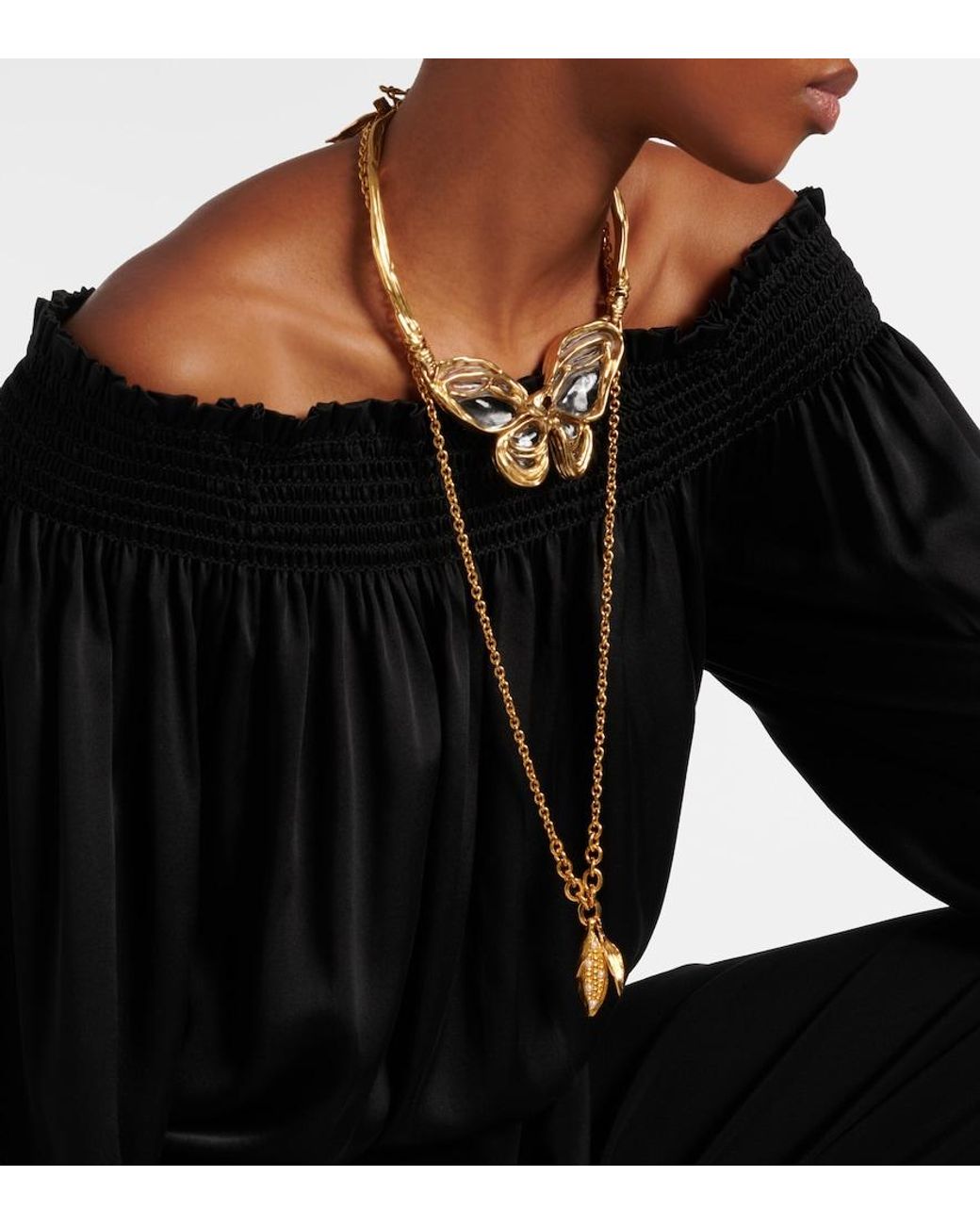 Chloé Metallic Faux Pearl-Embellished Chain Necklace