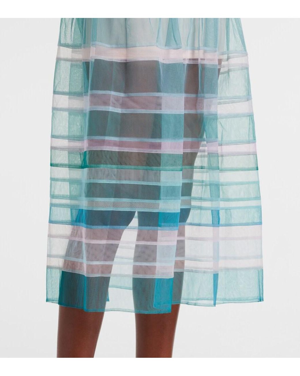 SUSAN FANG Blue Striped Sheer Midi Dress