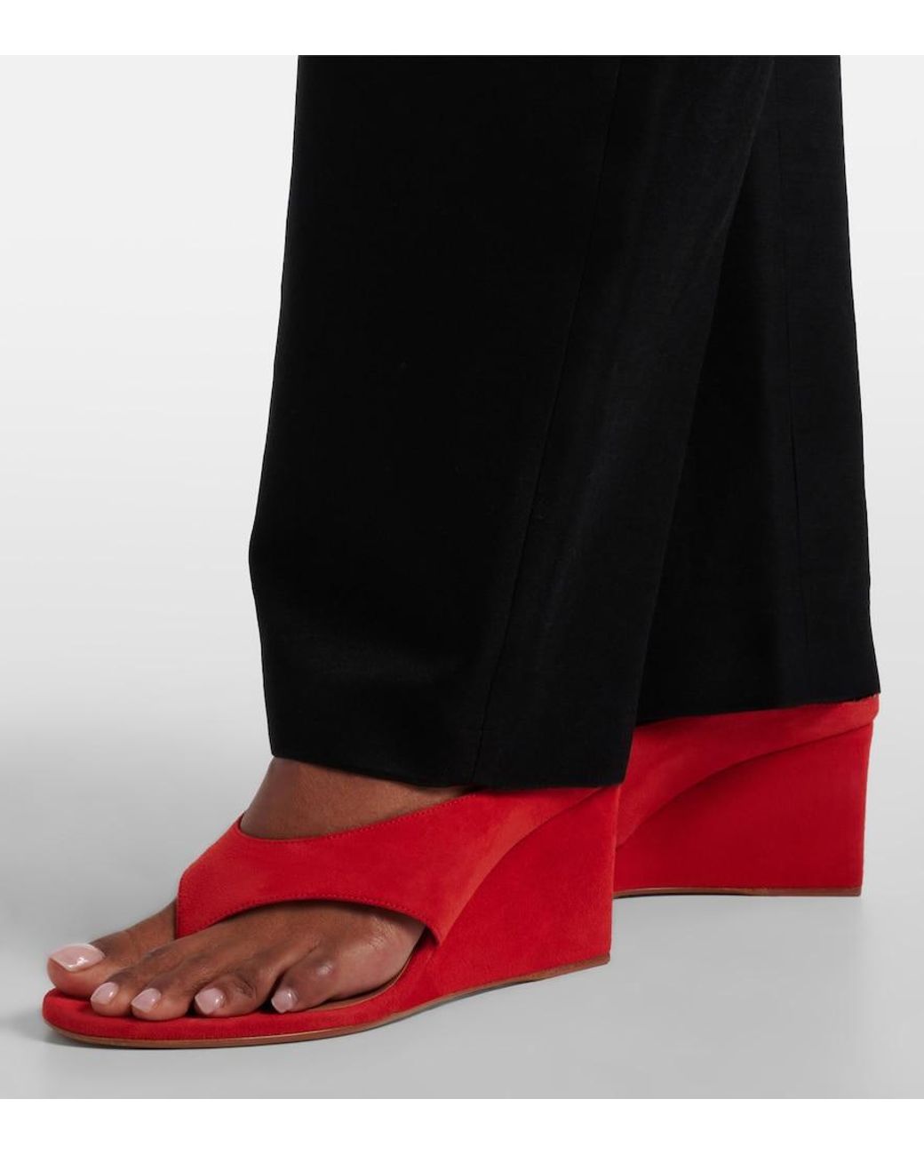 Alaïa Red Cube Suede Wedge Thong Sandals