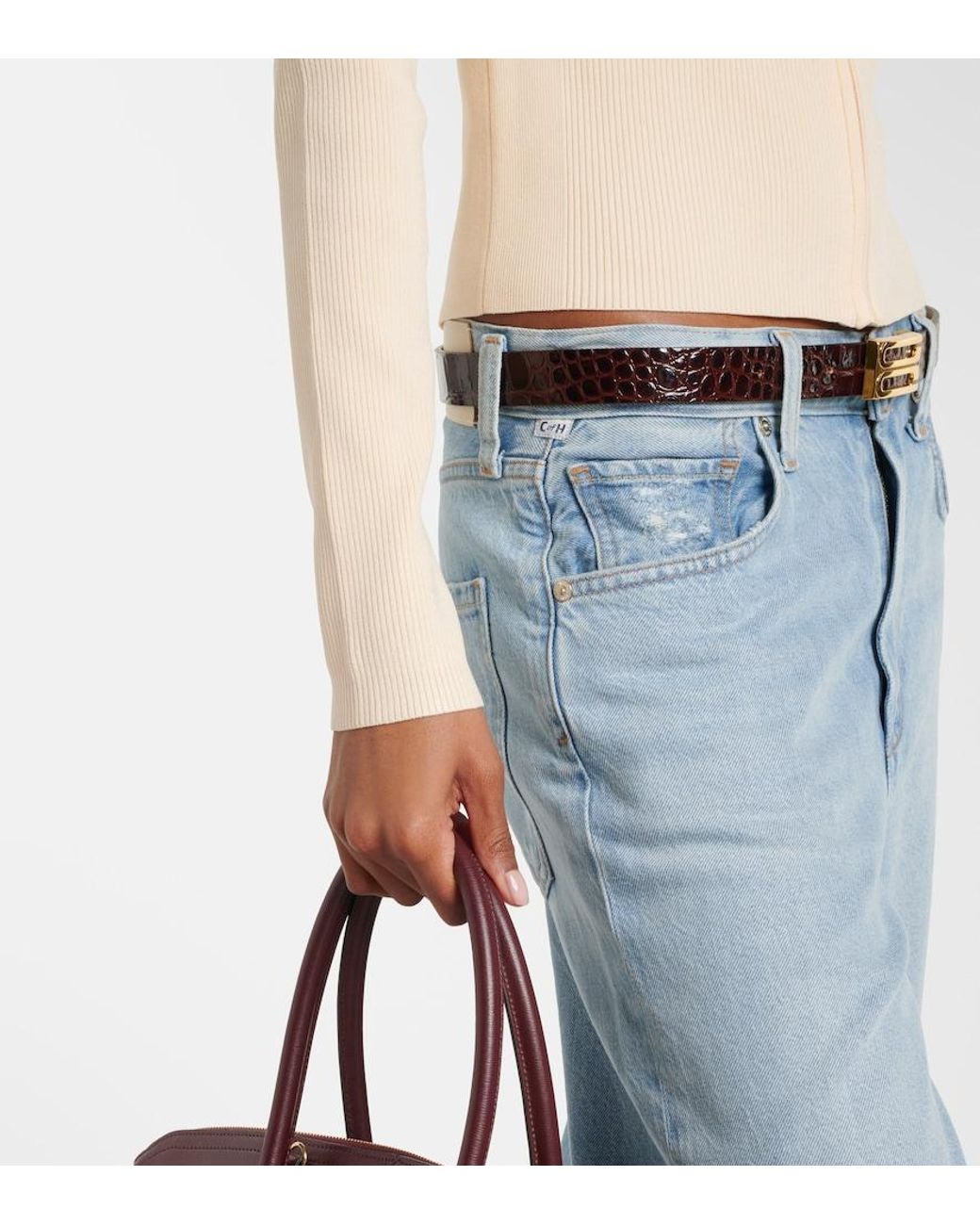 Victoria Beckham Natural Mila Ribbed-Knit Zip-Up Top