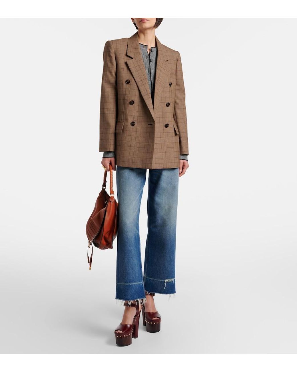 Chloé Brown Checked Wool Blazer