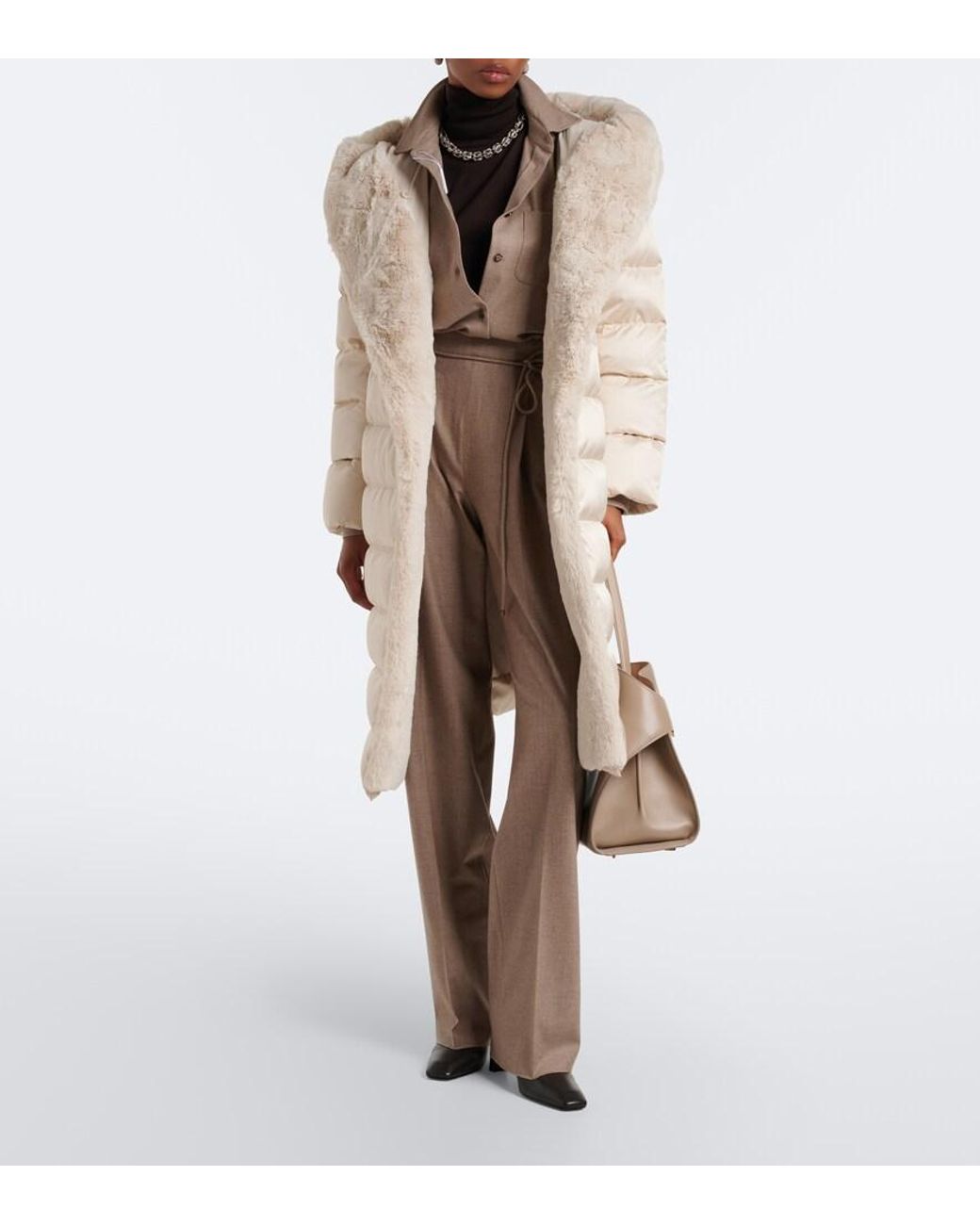 Max Mara Natural Belted Hooded Puffer Coat
