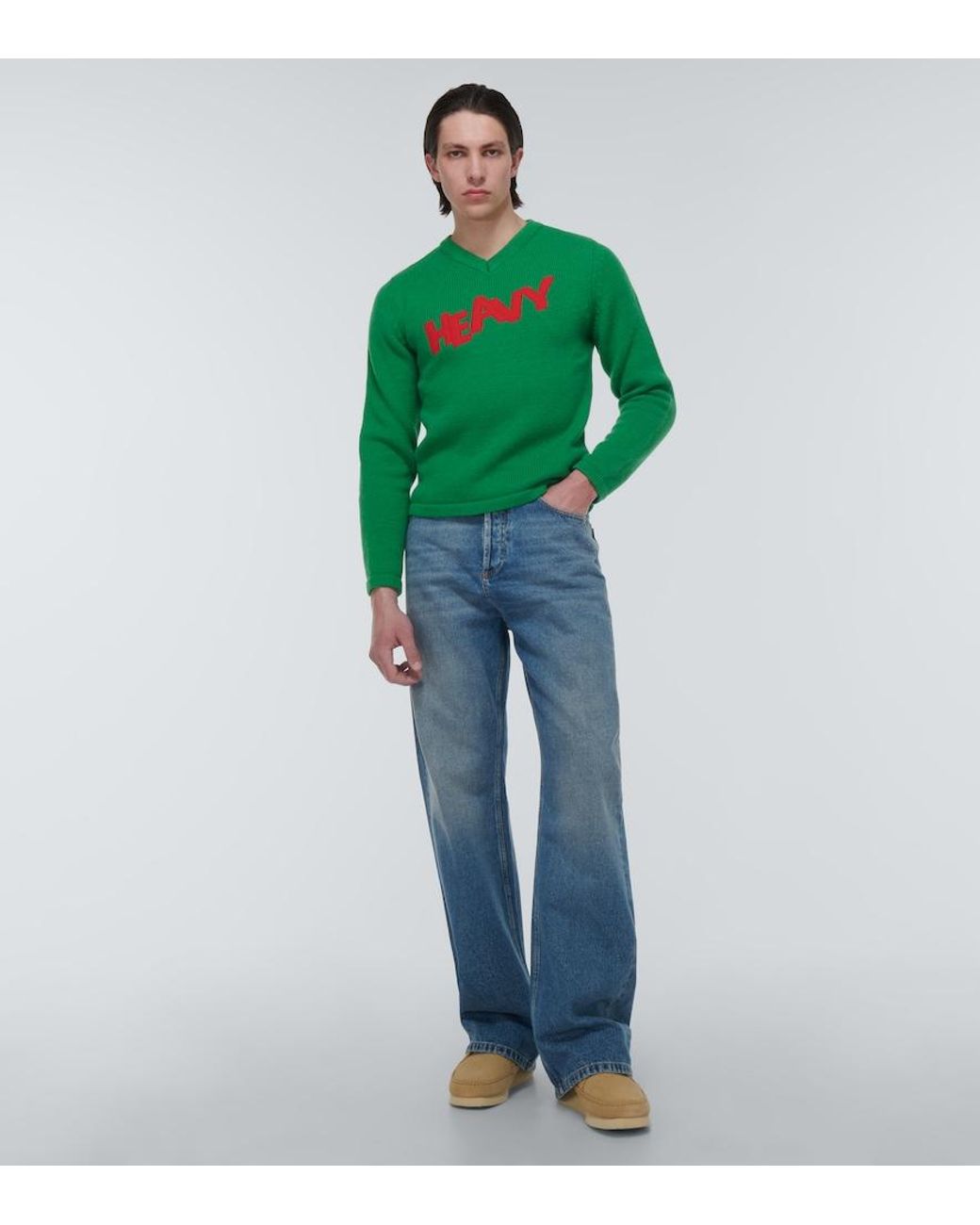 ERL Green Embroidered Wool-Blend Sweater for men