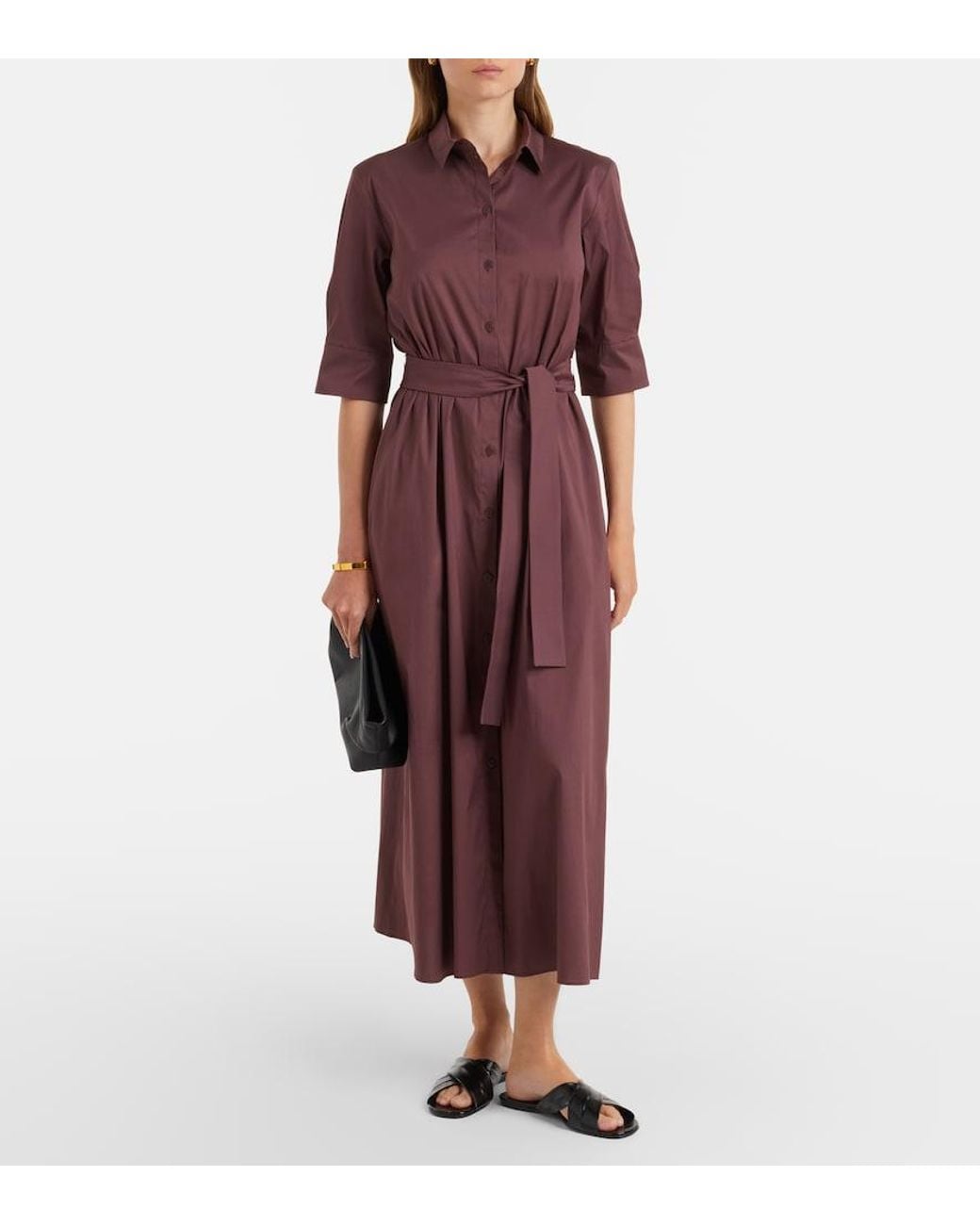 Max Mara Purple Cognac Cotton-Blend Midi Dress