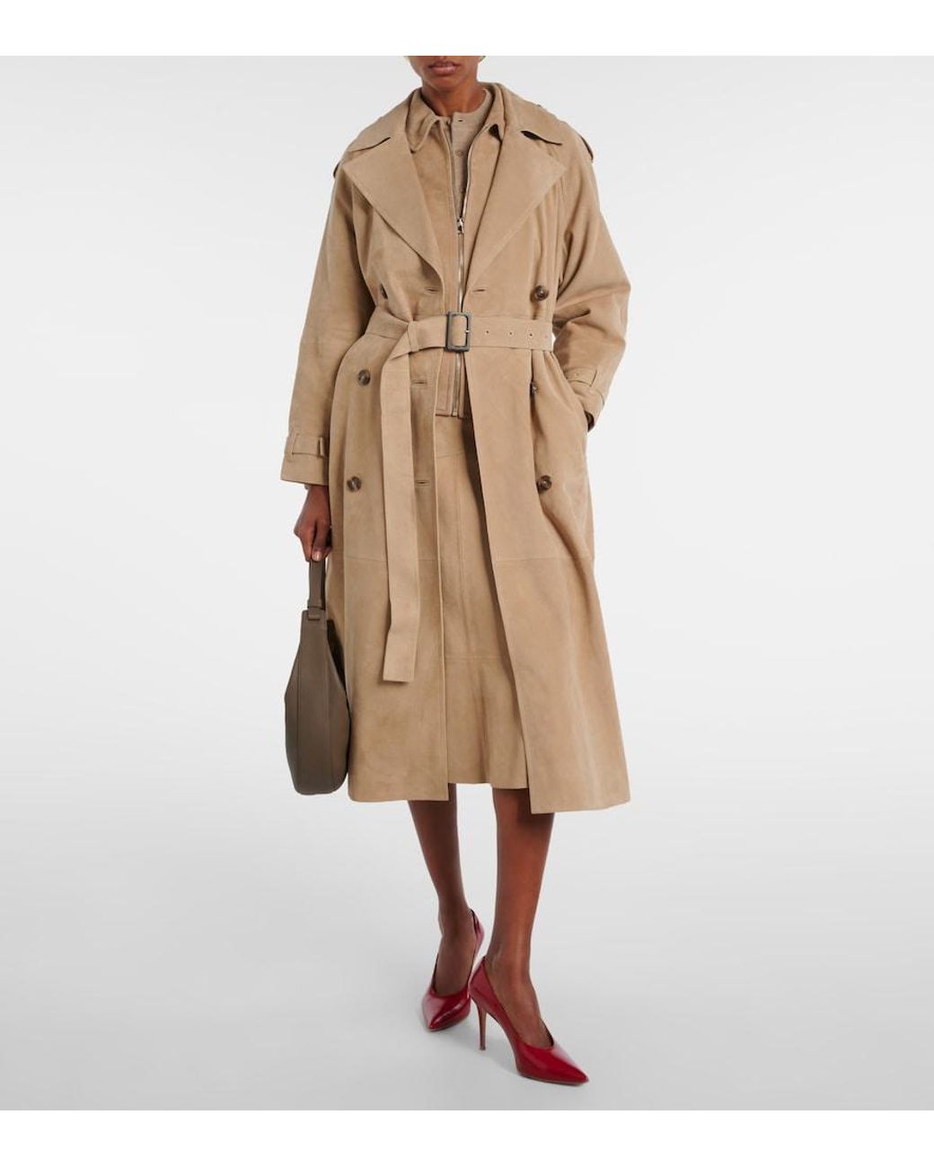 Yves Salomon Natural Suede Midi Skirt