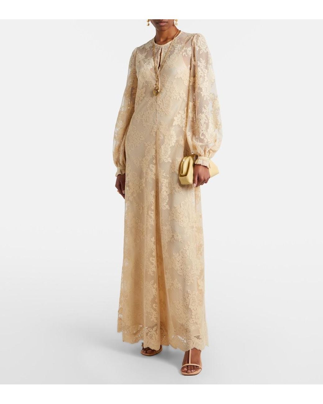 Zimmermann Natural Como Silk-Lined Lace Maxi Dress