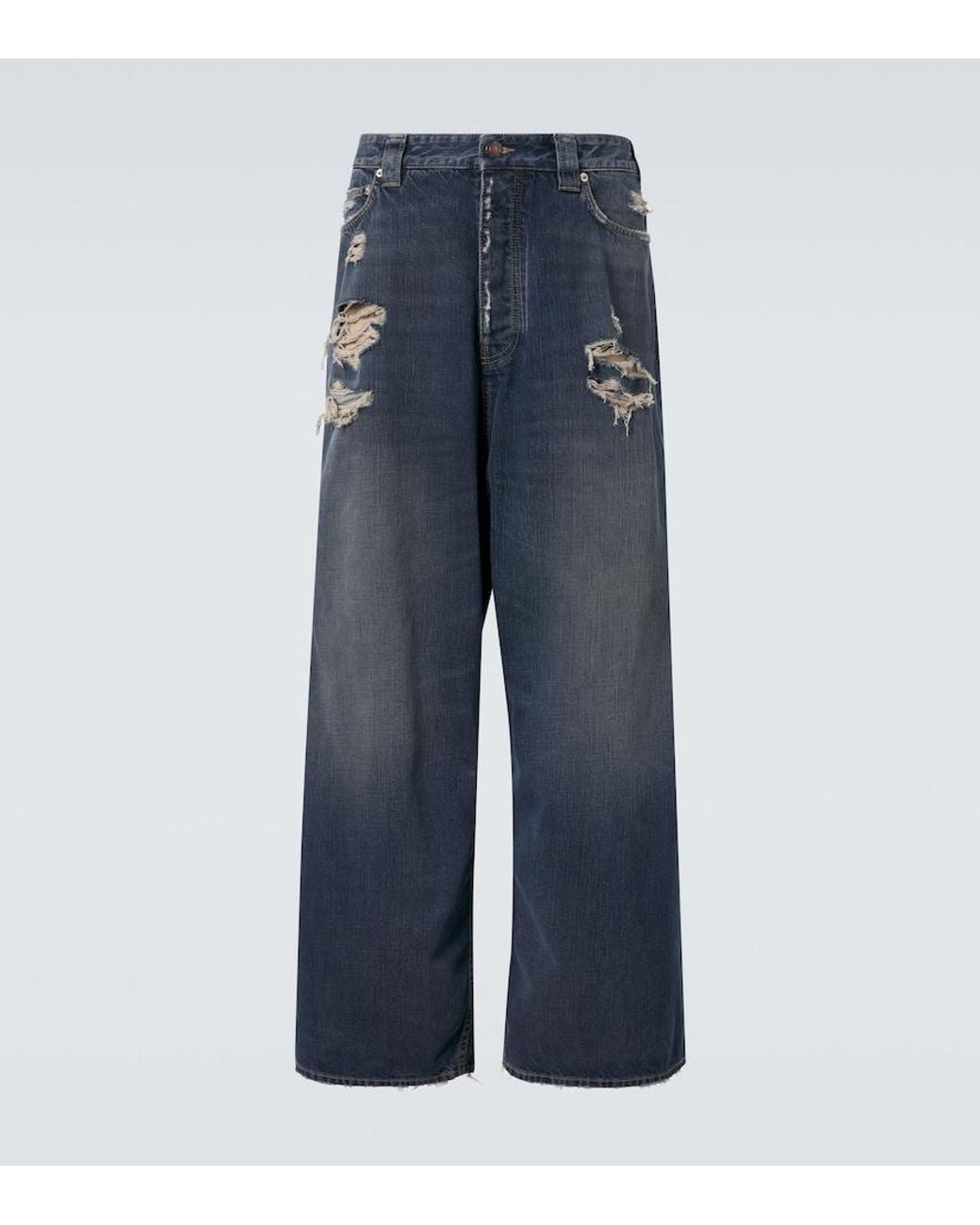 Balenciaga Blue Distressed Mid-Rise Wide-Leg Jeans for men