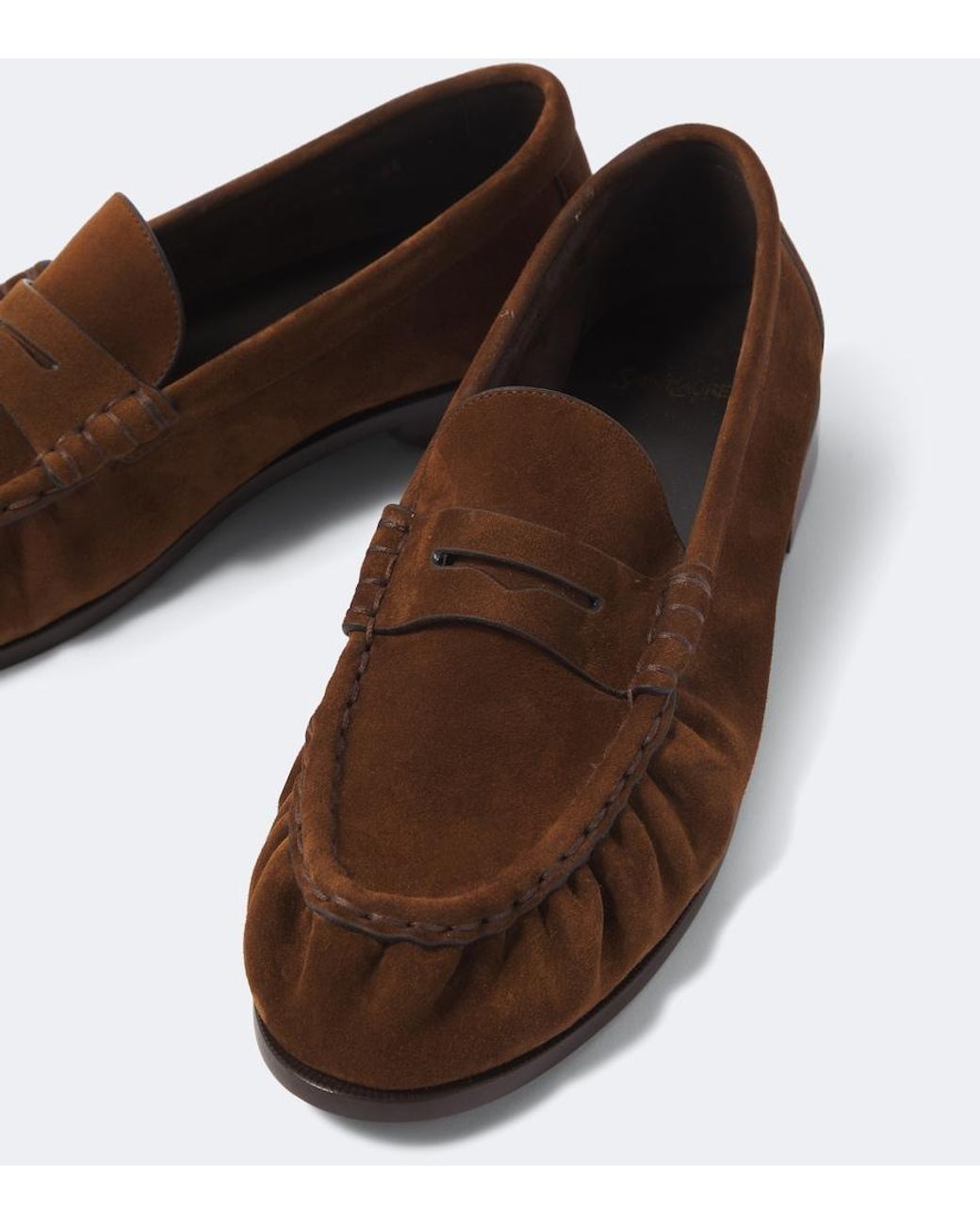 Saint Laurent Brown Le Loafer Cassandre Suede Penny Loafers for men