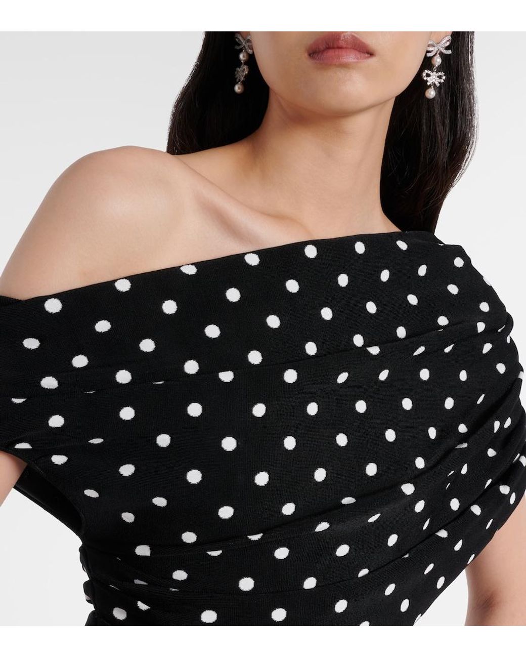 Self-Portrait Black Polka-Dot Asymmetric Maxi Dress