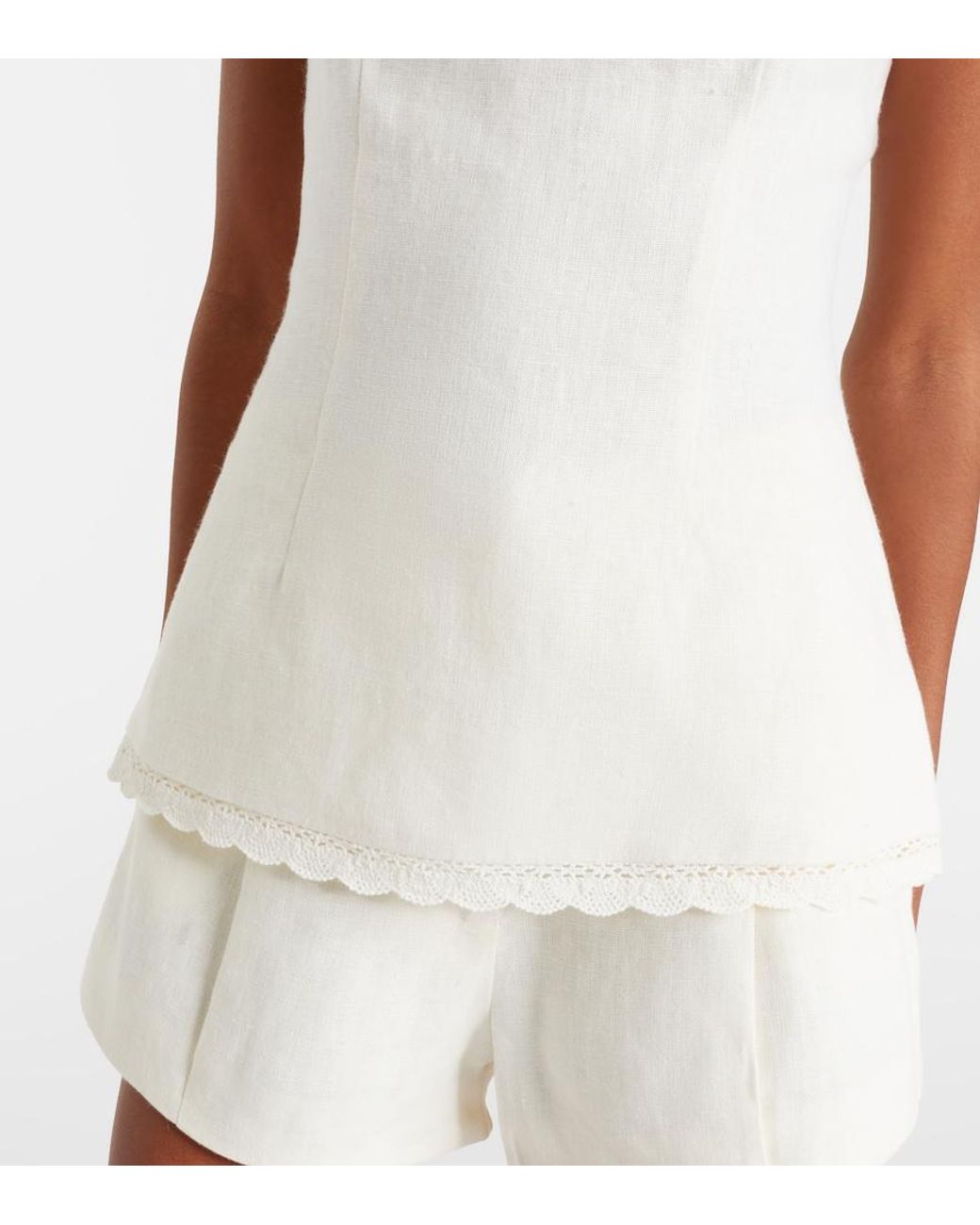 Posse White Effi Scalloped Linen Tank Top