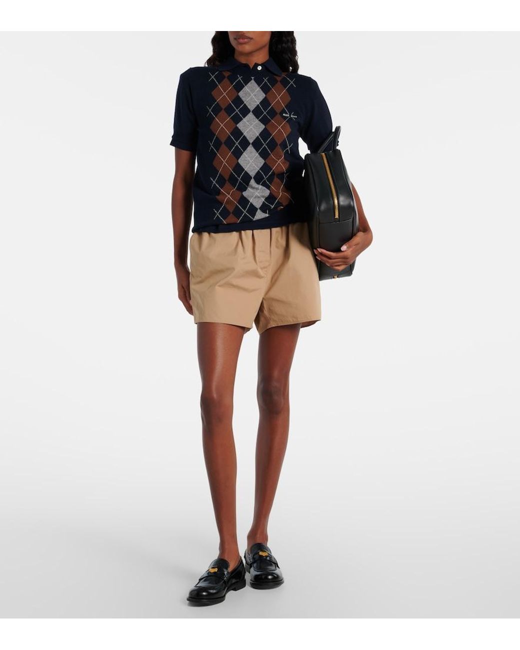 Miu Miu Blue Argyle Knitted Cashmere Top