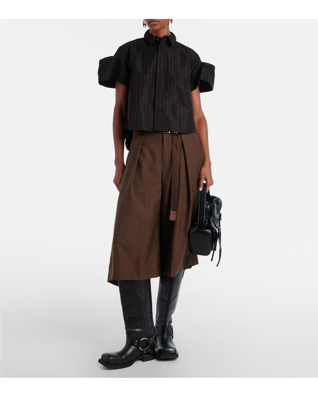 Sacai Brown Pleated Belted Shorts