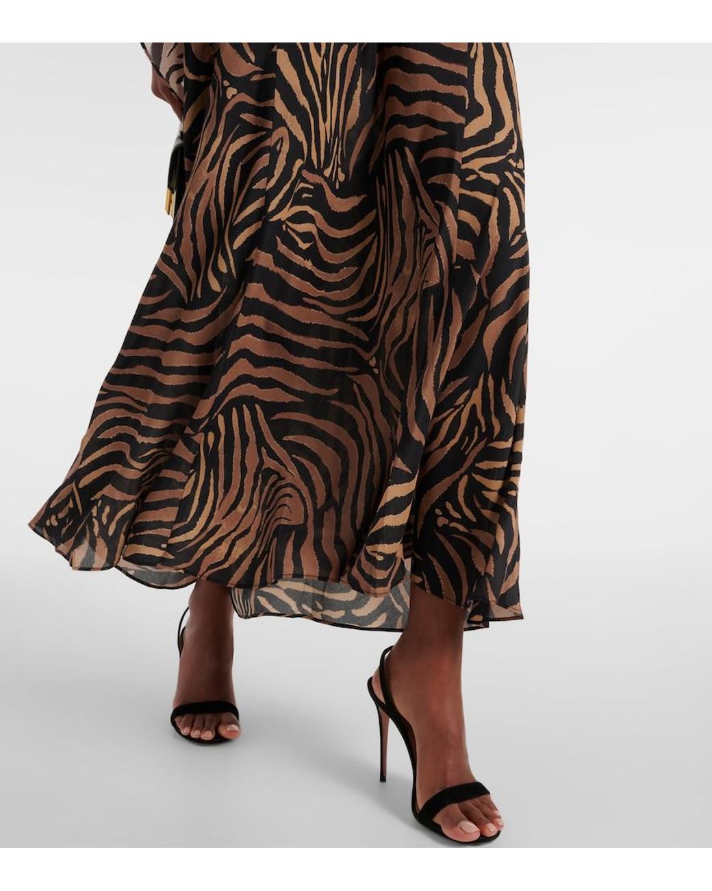 Rixo Brown Women's Evie Silk Crepe De Chine Tiger Patchwork Midi Dress
