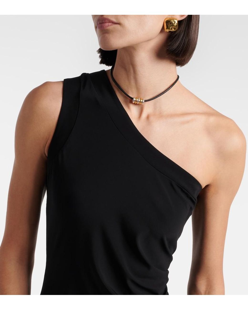 Max Mara Black Fiabe One-Shoulder Midi Dress