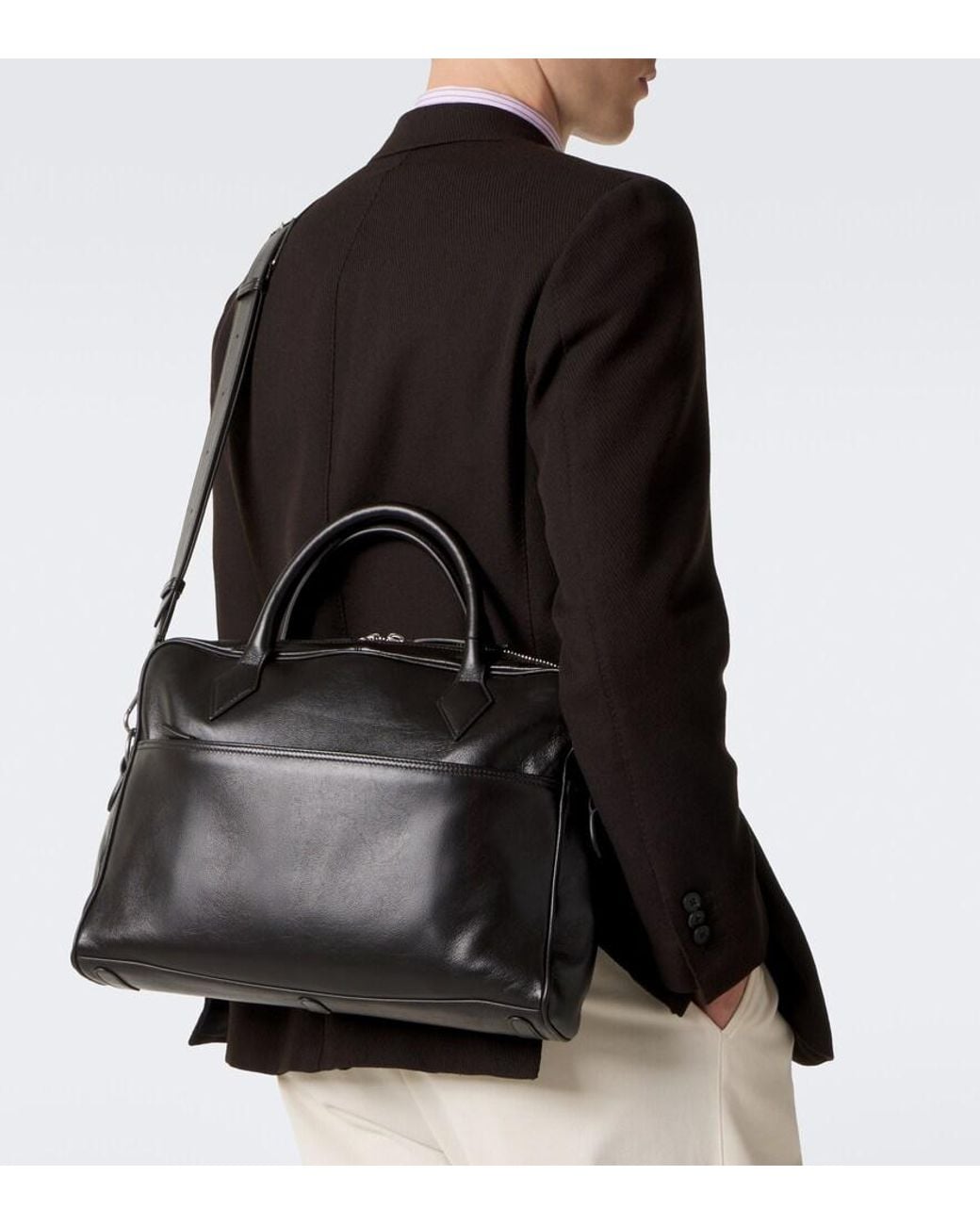 Metier Black Closer Slim Leather Briefcase for men