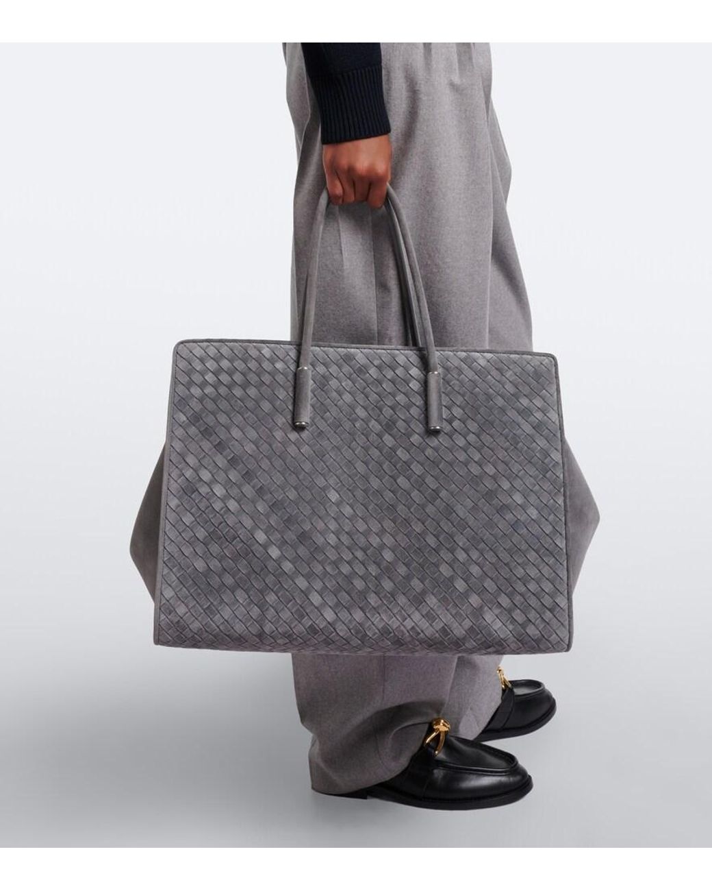Bottega Veneta Gray Barbara Large Intrecciato Suede Tote Bag