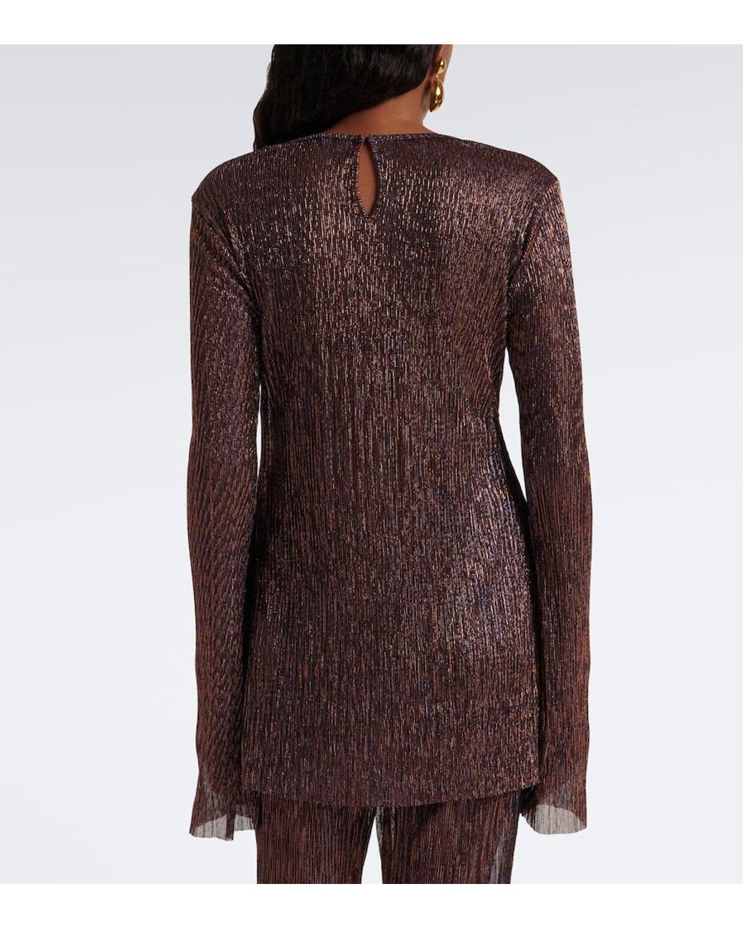 Cala De La Cruz Brown Loreta Knitted Lame Top