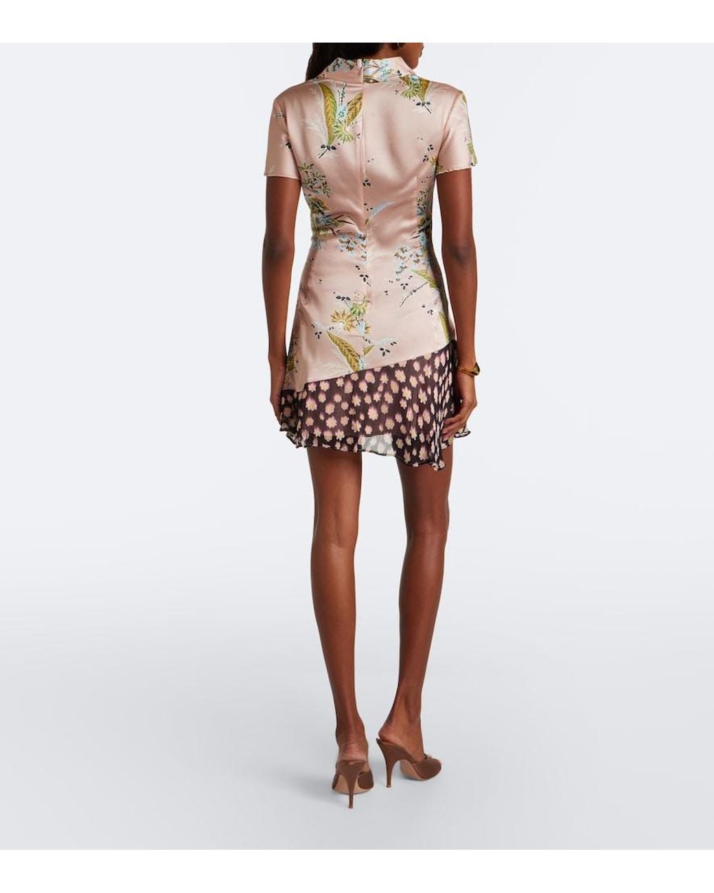 Staud Pink Rae Floral Silk-Blend Satin Minidress