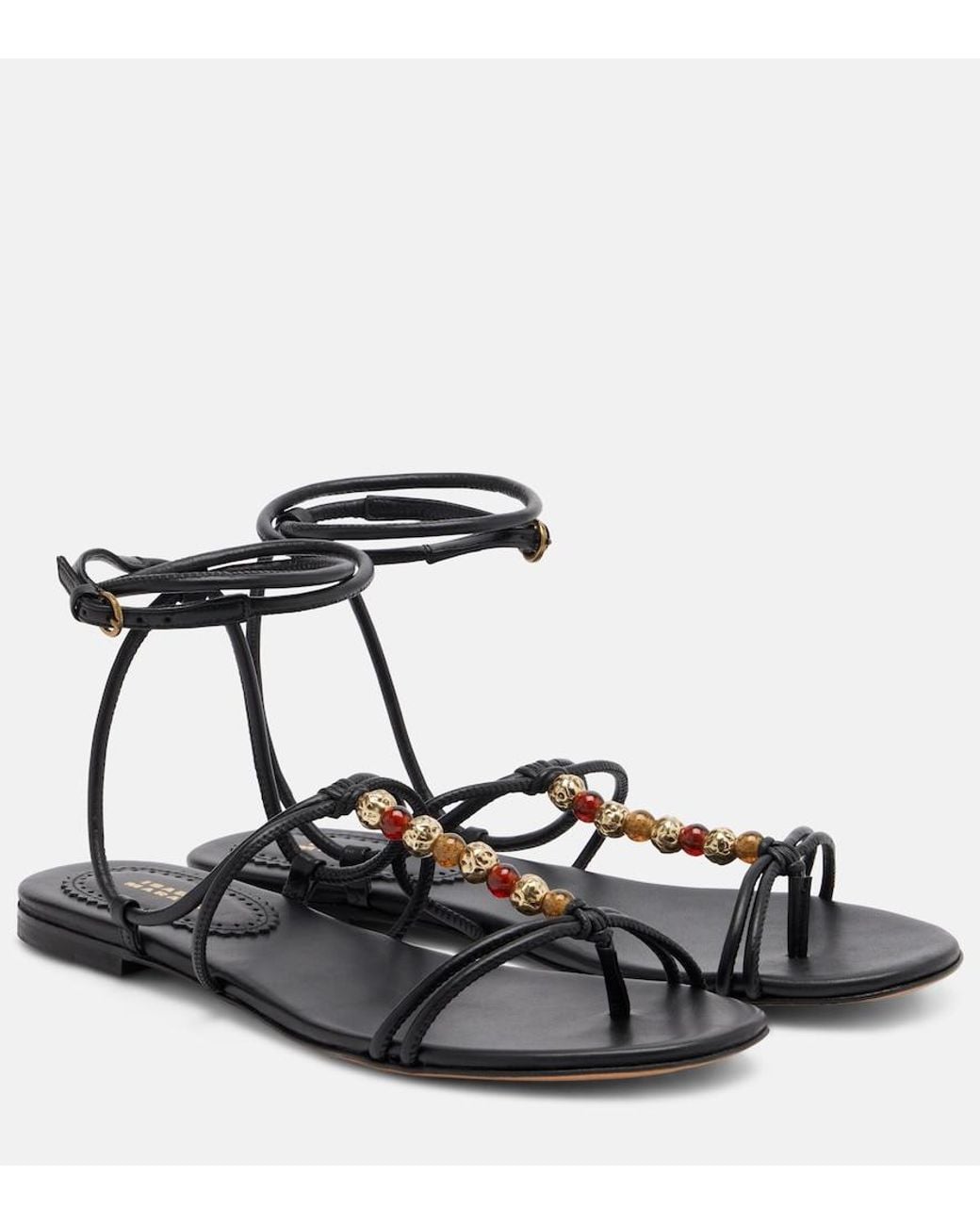 Isabel Marant Black Yctoria Beaded Leather Sandals