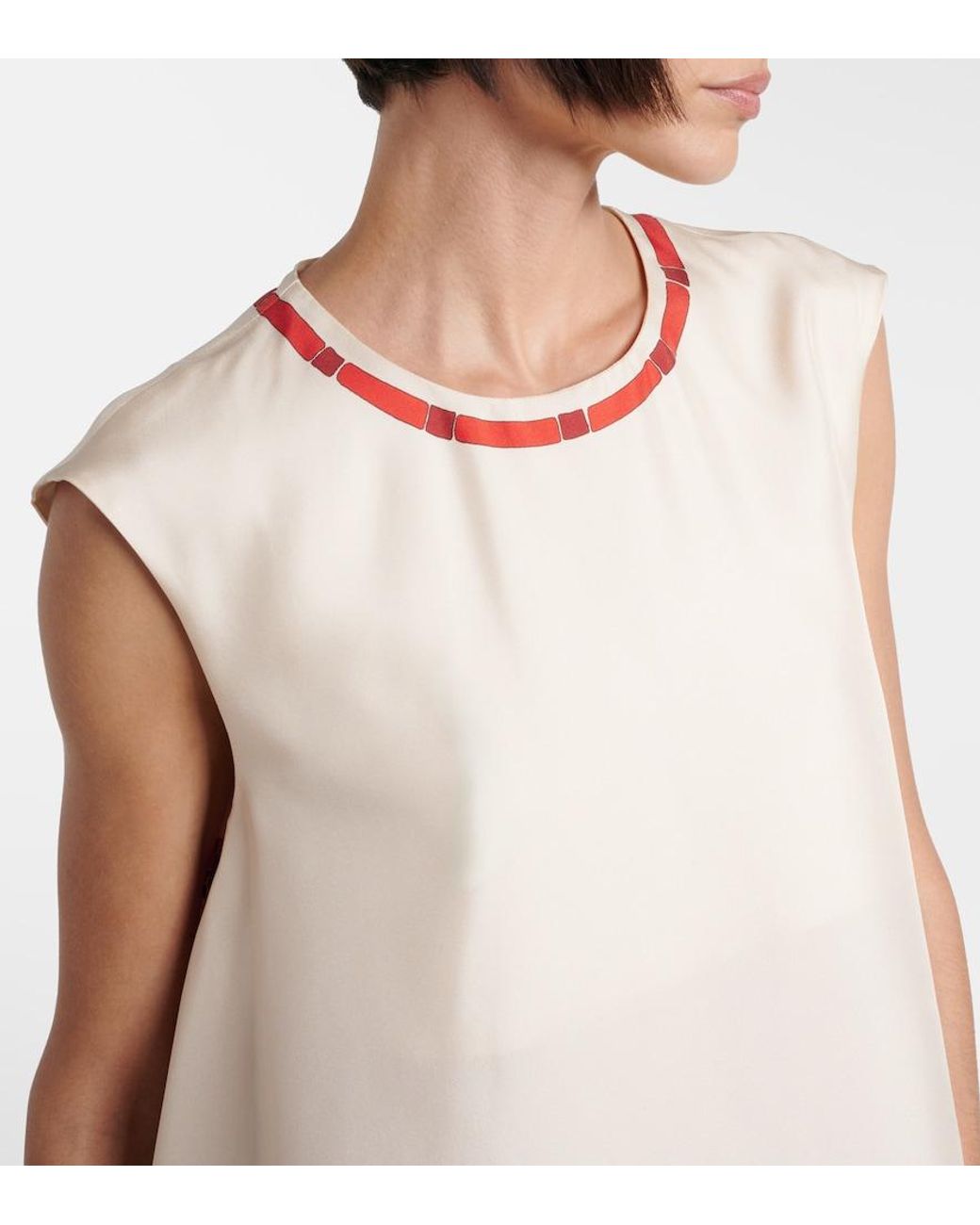 LaDoubleJ Red San Carlo Printed Silk Twill Top