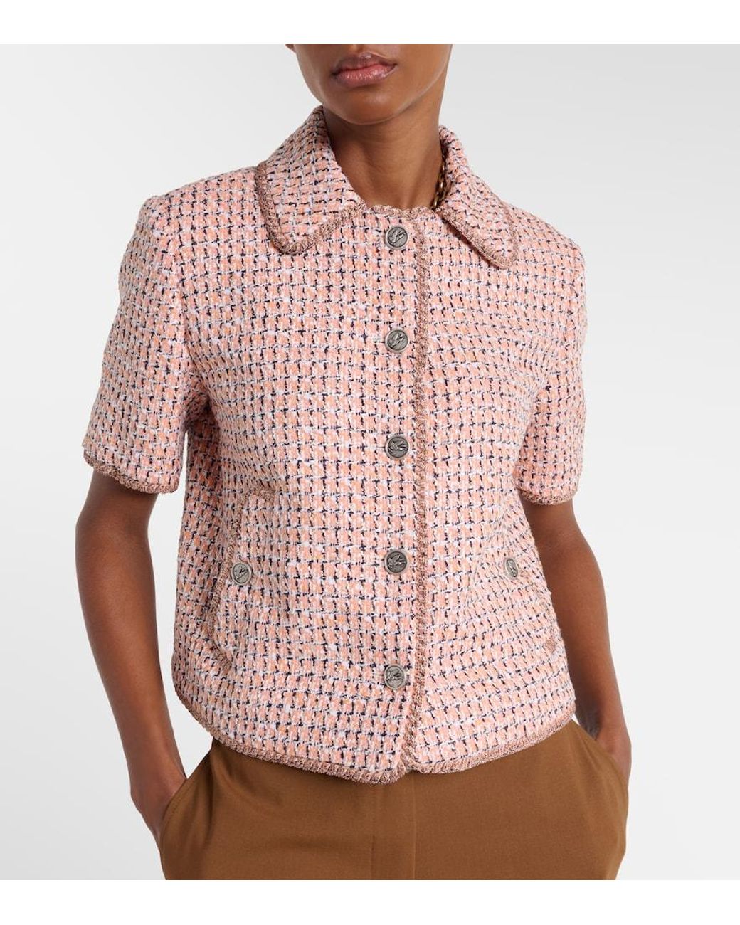 Etro Pink Cropped Tweed Jacket