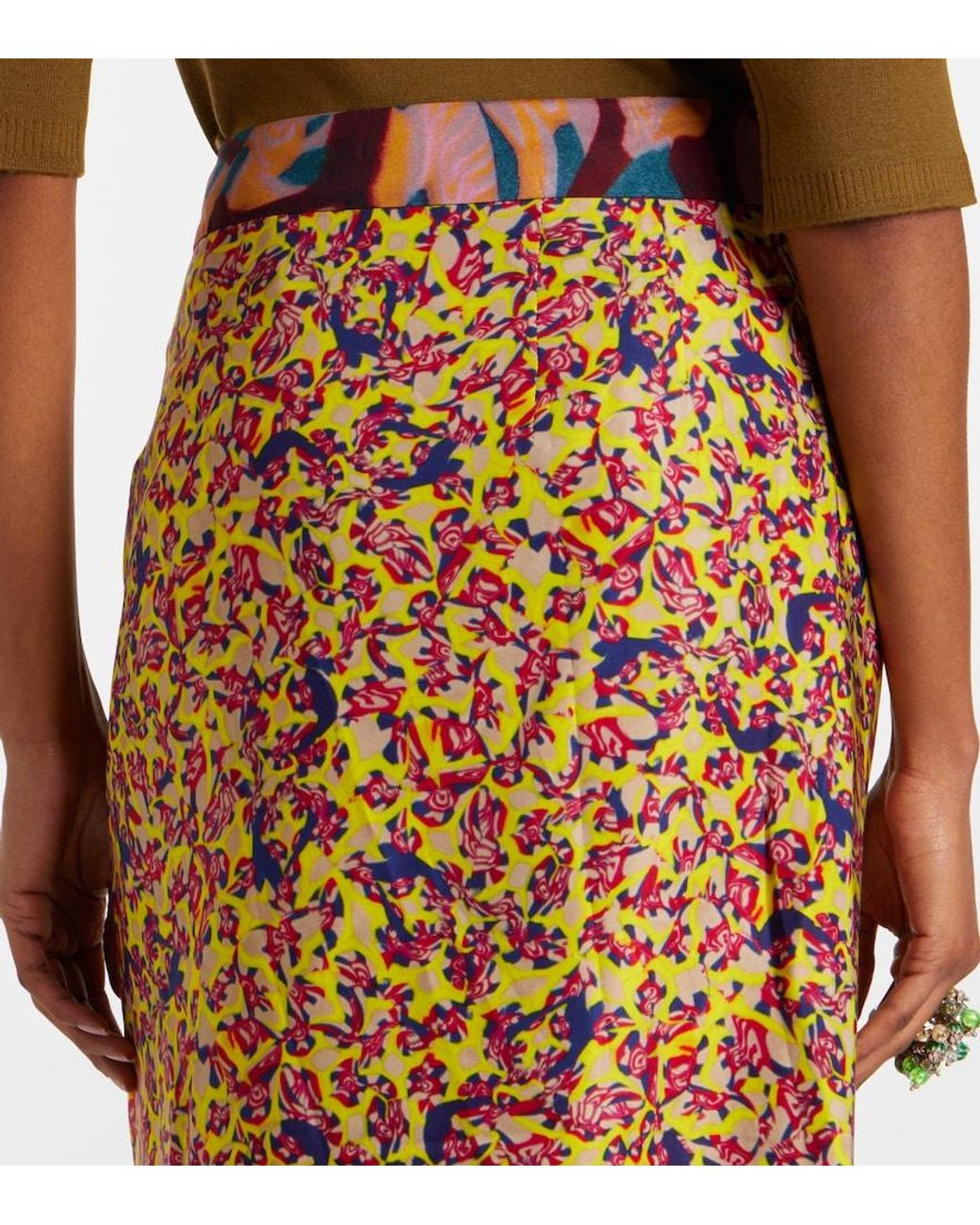 Dries Van Noten Brown Printed Ruffled Midi Skirt