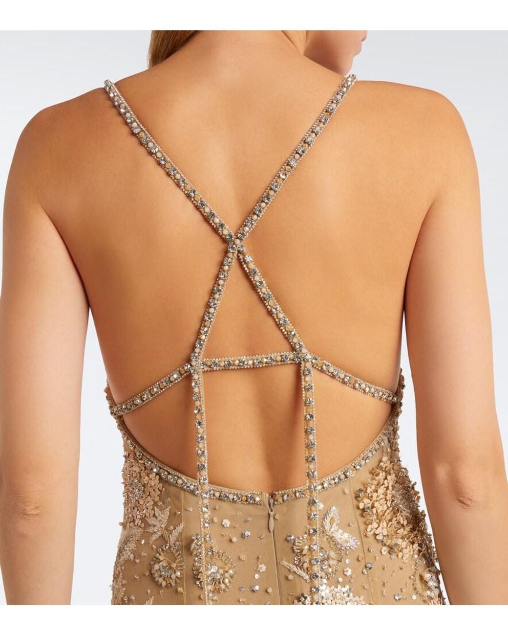 Georges Hobeika Natural Embellished Open-Back Tulle Gown