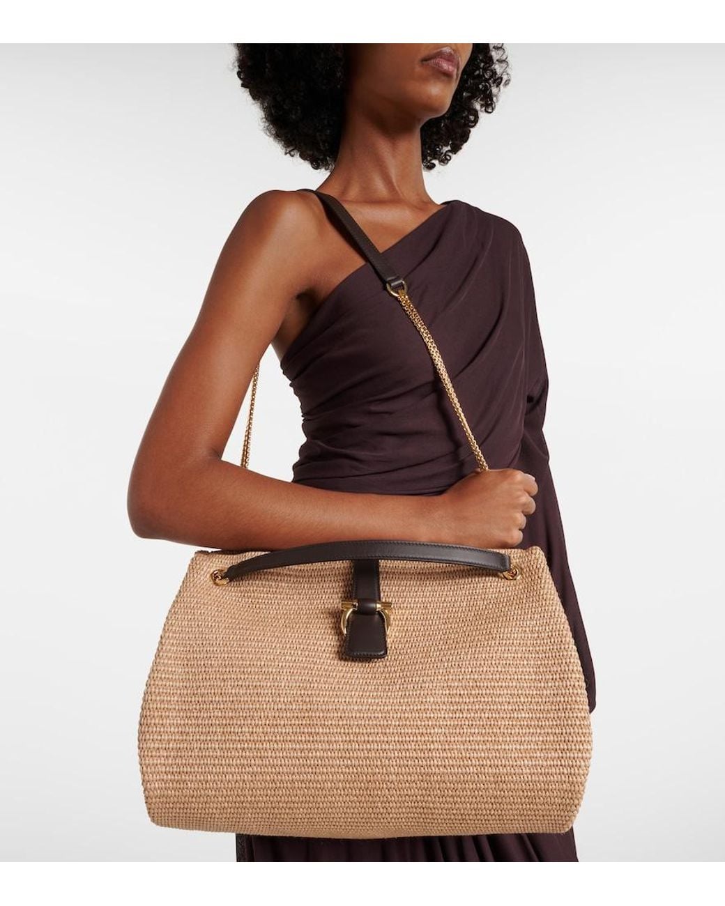 Ferragamo Natural Medium Raffia Shoulder Bag