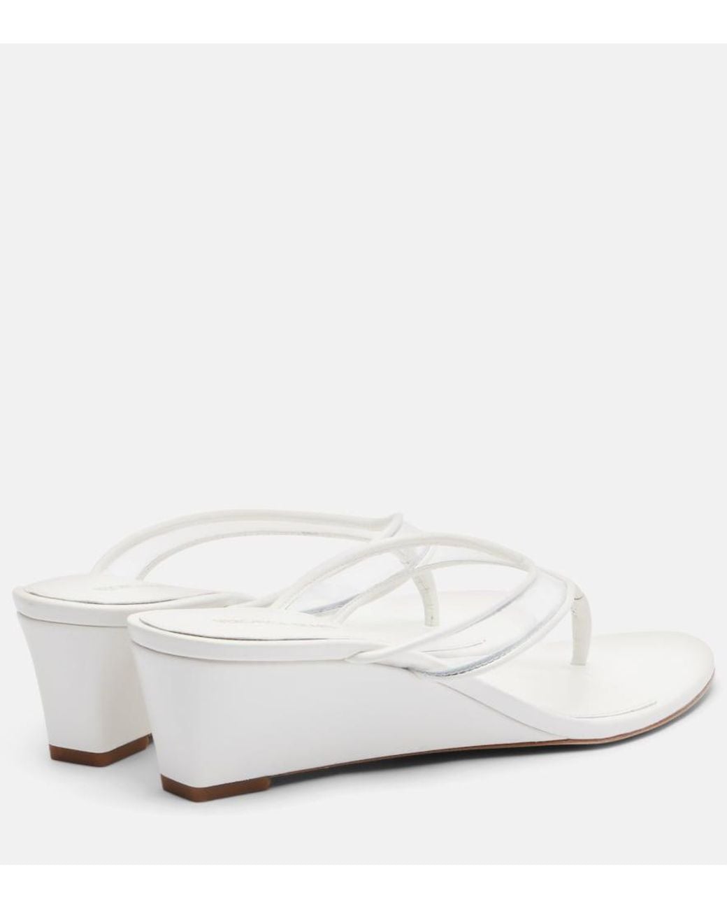 Veronica Beard White Clea Leather-Trimmed Wedge Thong Sandals