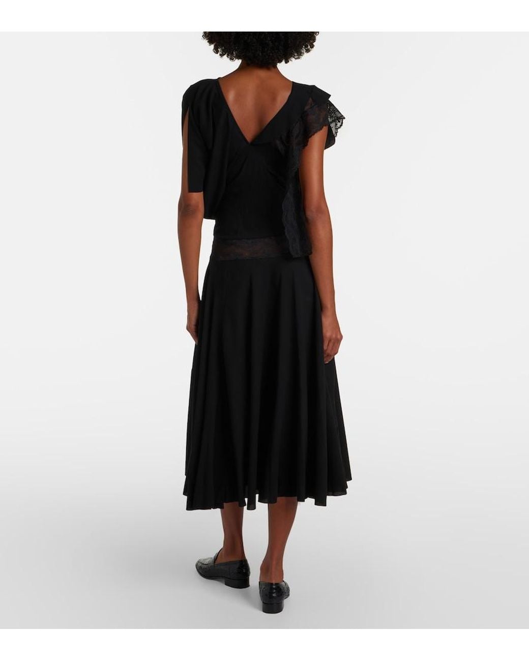 Junya Watanabe Black Asymmetric Lace-Trimmed Midi Dress